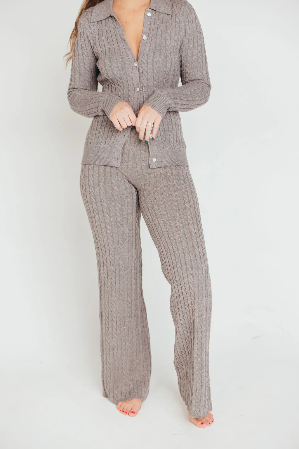 Premium Willow Cable Knit Pants in Greige - Iieemm