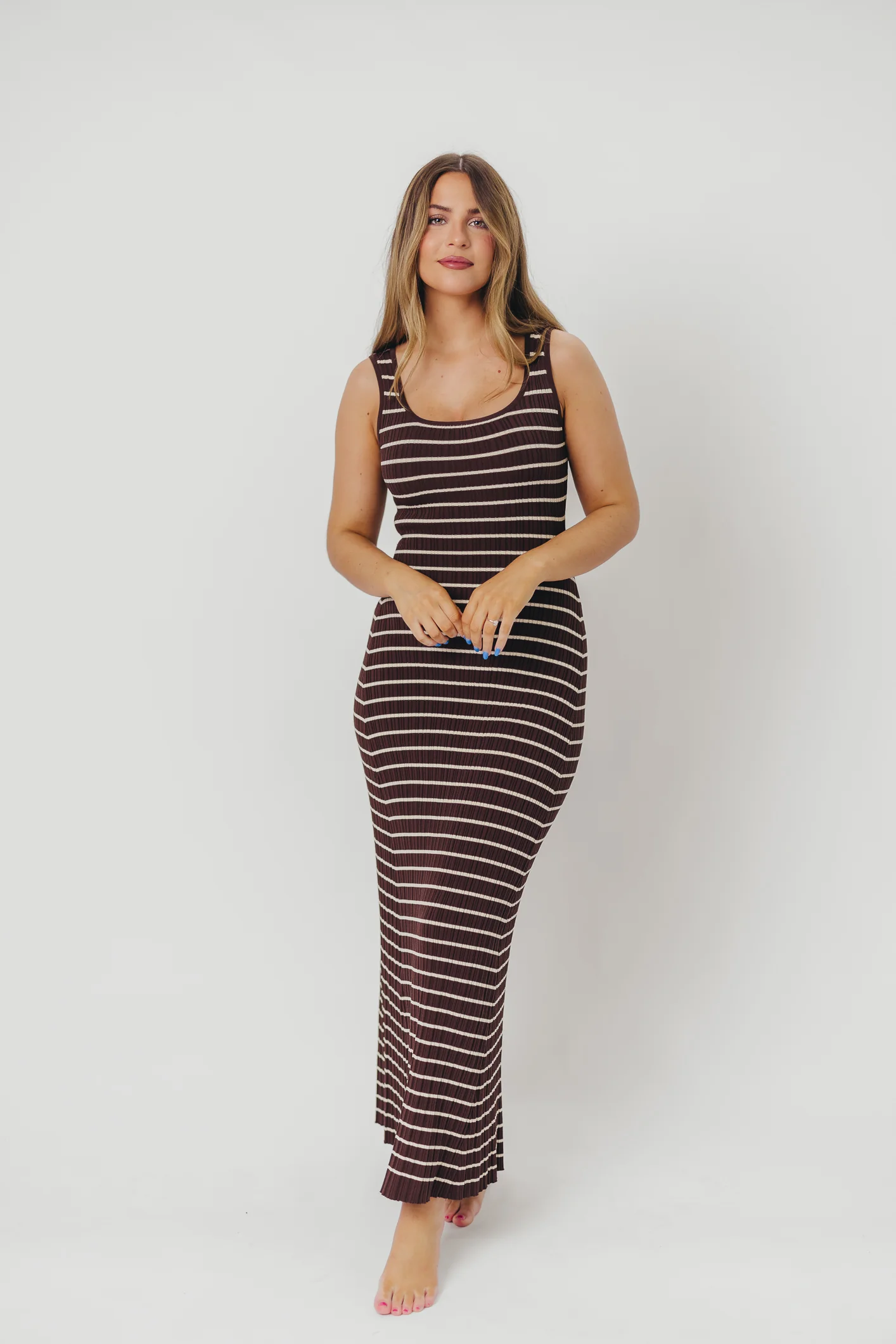 Scarlett Tank Maxi Dress in Brown/Cream - Iieemm