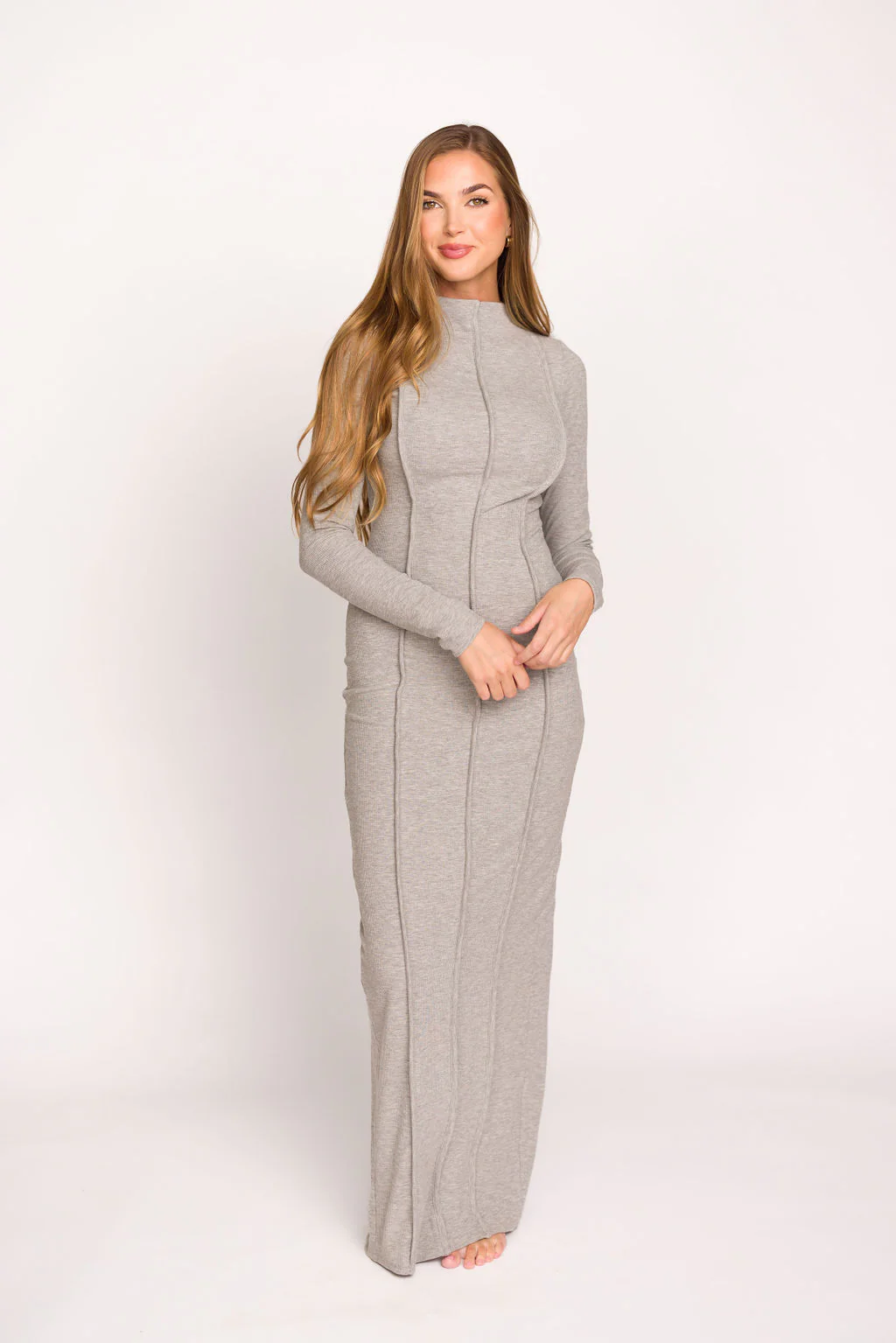 Jackie Knit Maxi Dress With Back Slit in Heather Grey - Iieemm