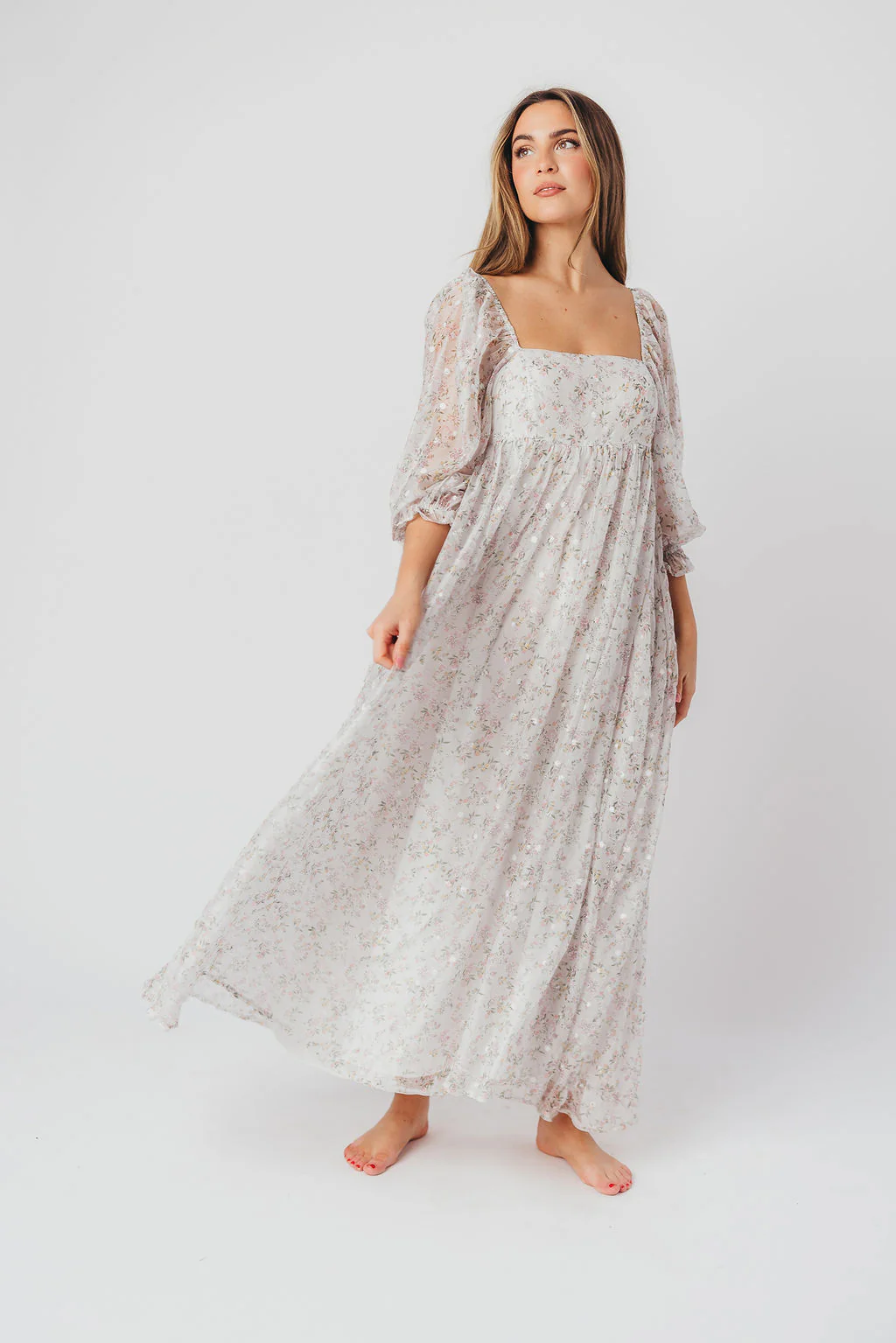 *New* Mona Maxi Dress with Smocking in Grey Floral - Bump Friendly (S-3XL) - Iieemm