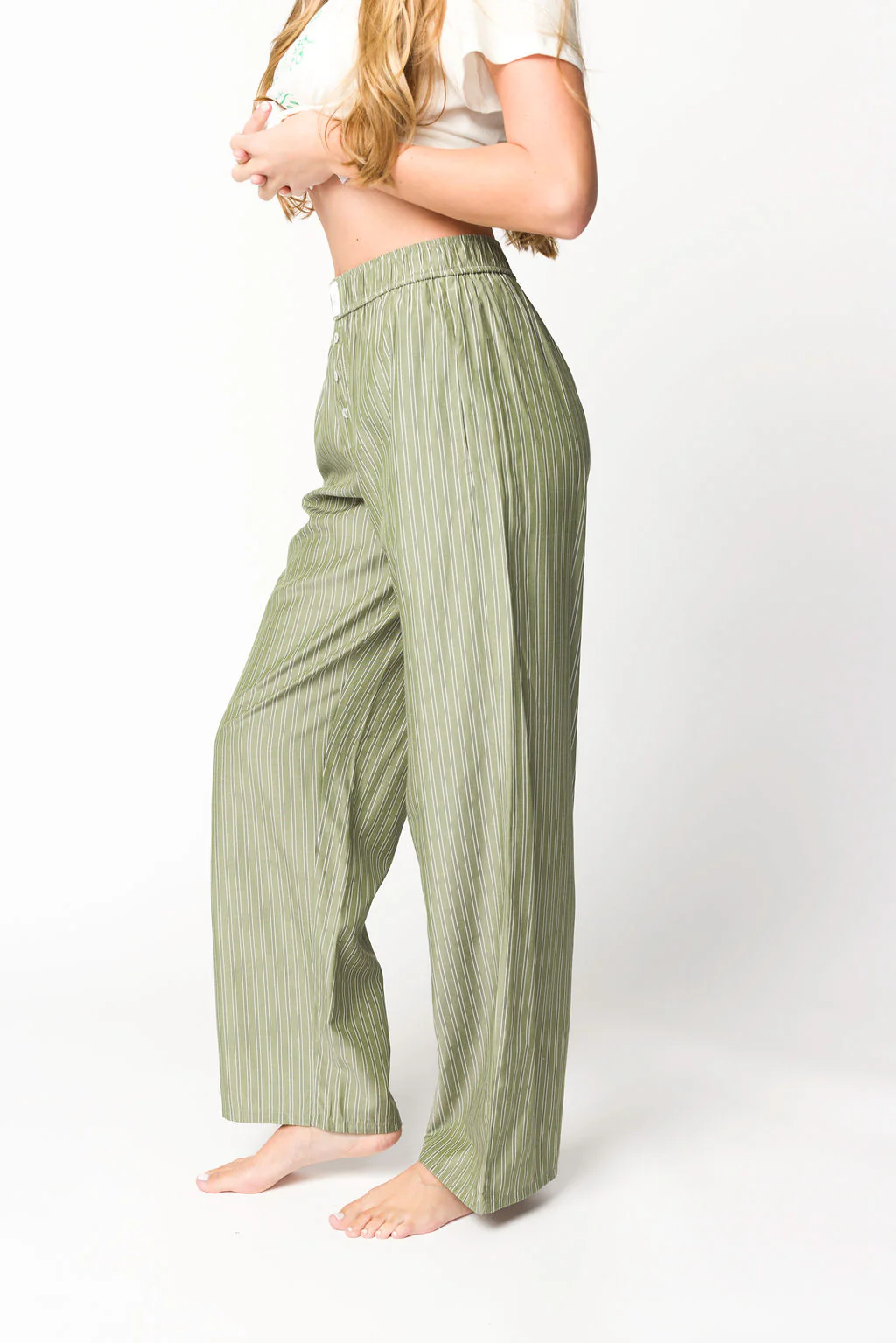 Adrianne Striped Boxer Pants in Olive - Iieemm