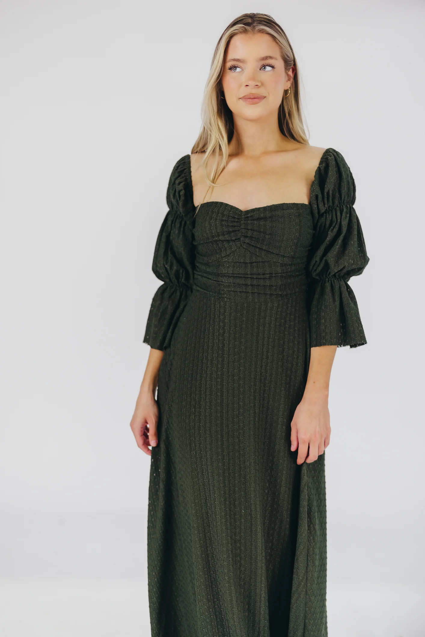 Corrine Tiered Sleeve Maxi Dress with Pockets in Hunter Green - Bump Friendly (Low Stock!) - Iieemm