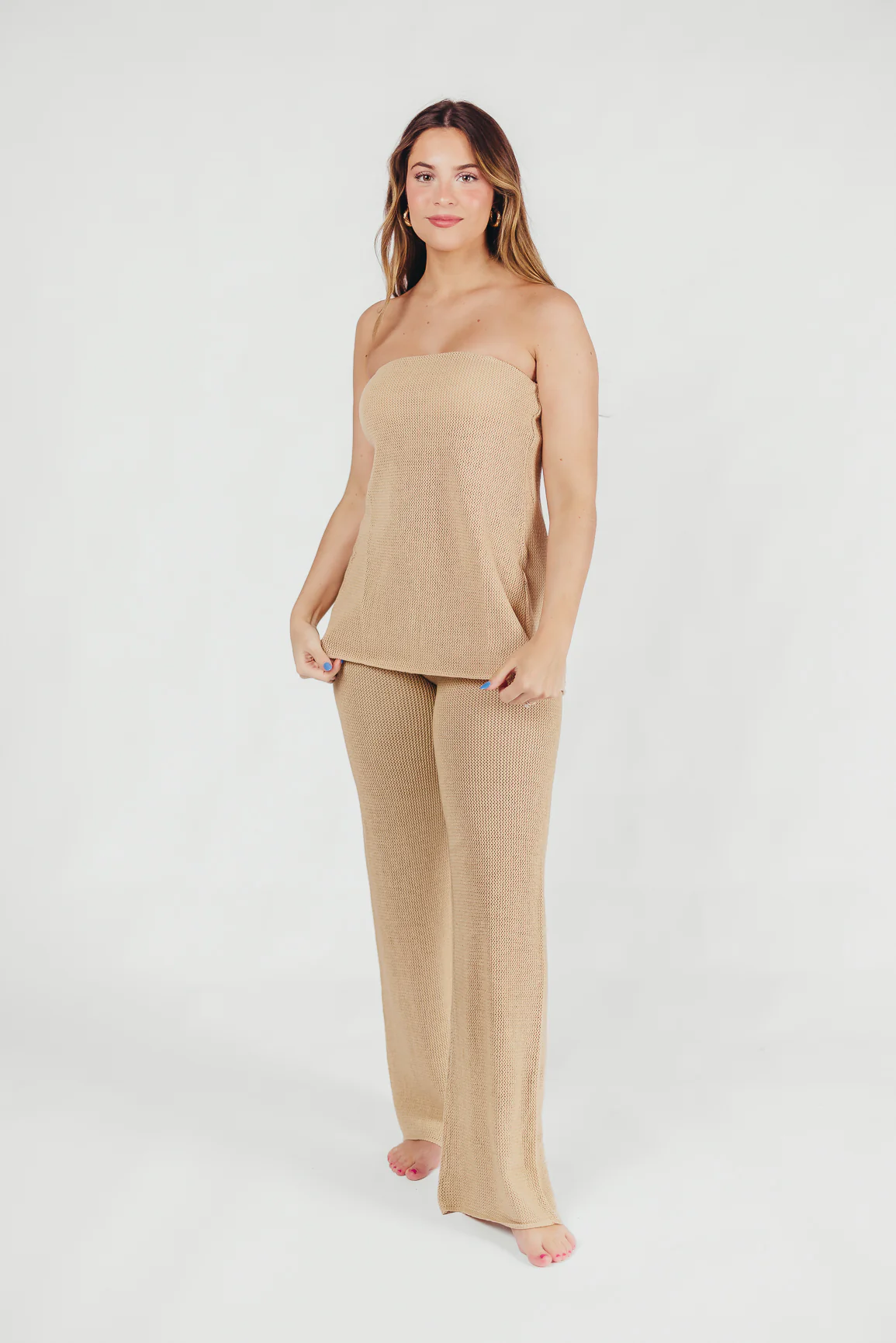 Brielle Crochet Knit Pant in Sand (No Lining) - Iieemm