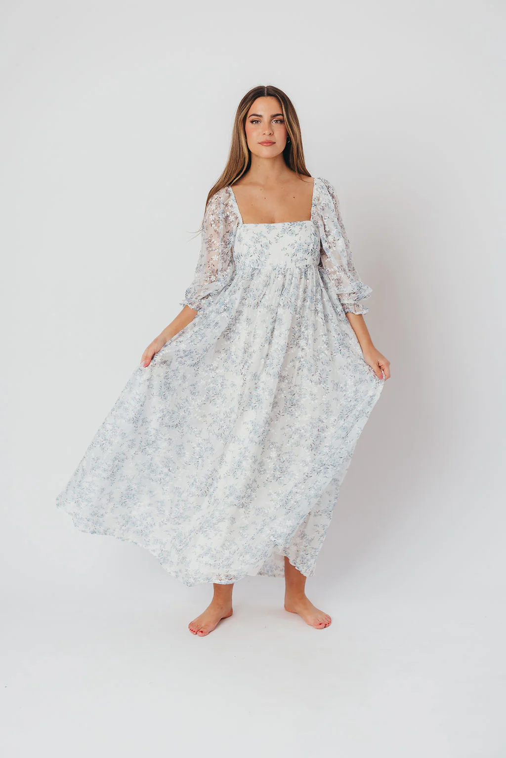 Mona Maxi Dress with Smocking in Blue White - Bump Friendly & Inclusive Sizing (S-3XL) - Iieemm