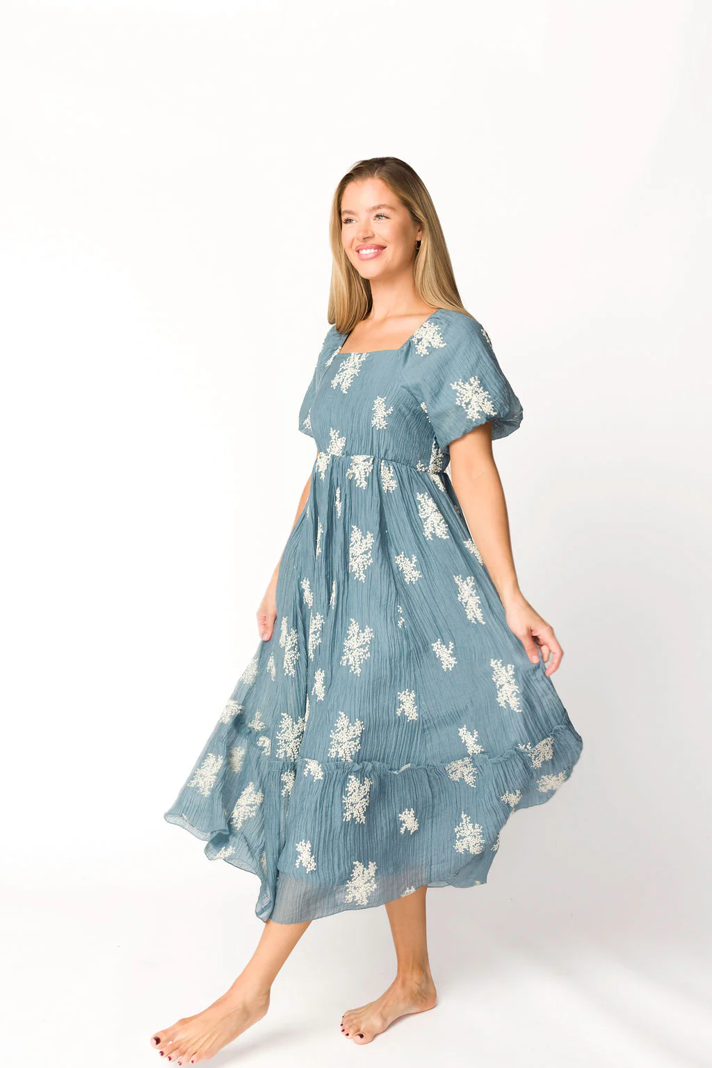 Hallie Embroidered Maxi Dress in Dusty Blue - Bump Friendly & Inclusive Sizing (S-3XL) - Iieemm