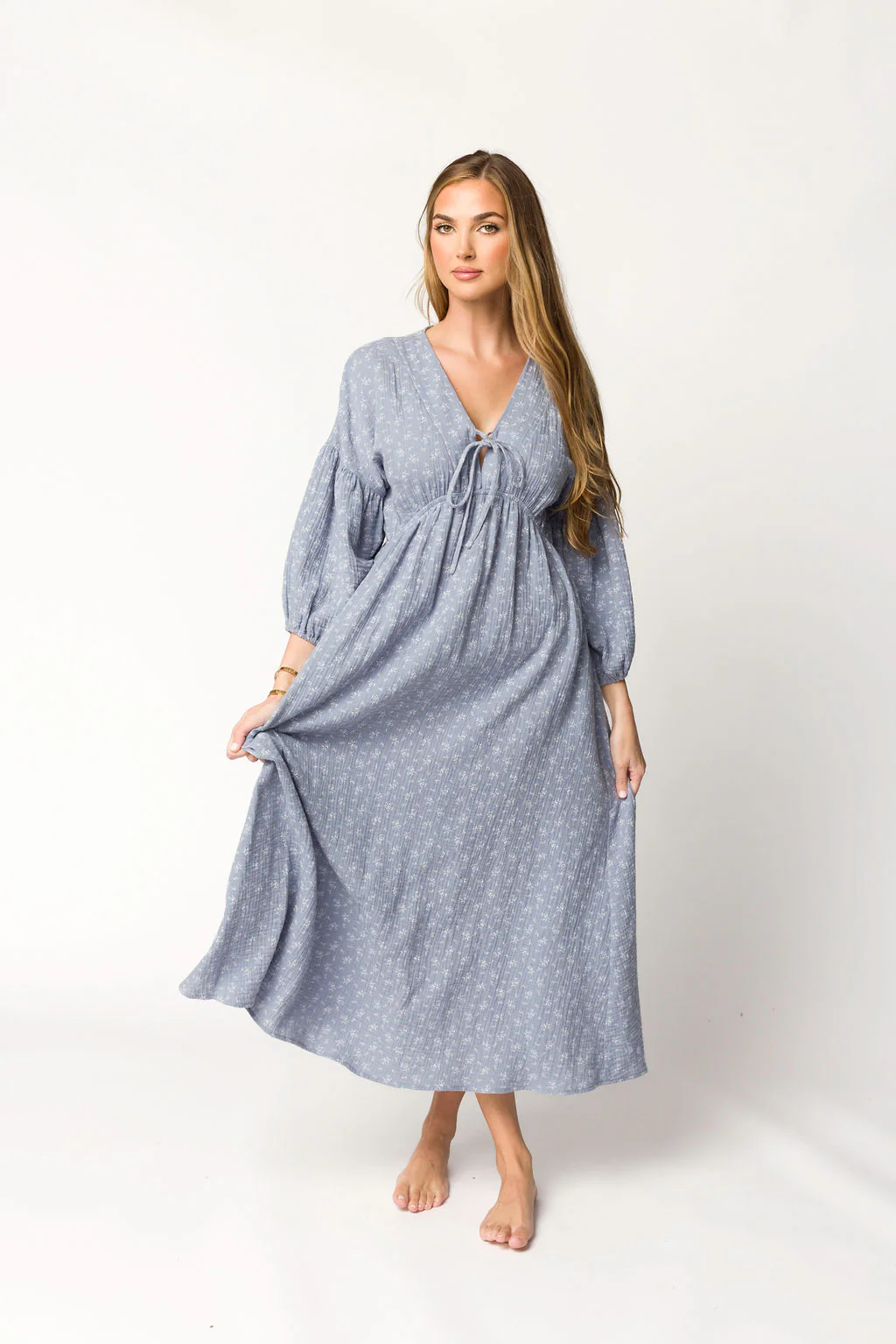 Hunter 100% Cotton Gauze Midi Dress in Indigo - Bump Friendly - Iieemm