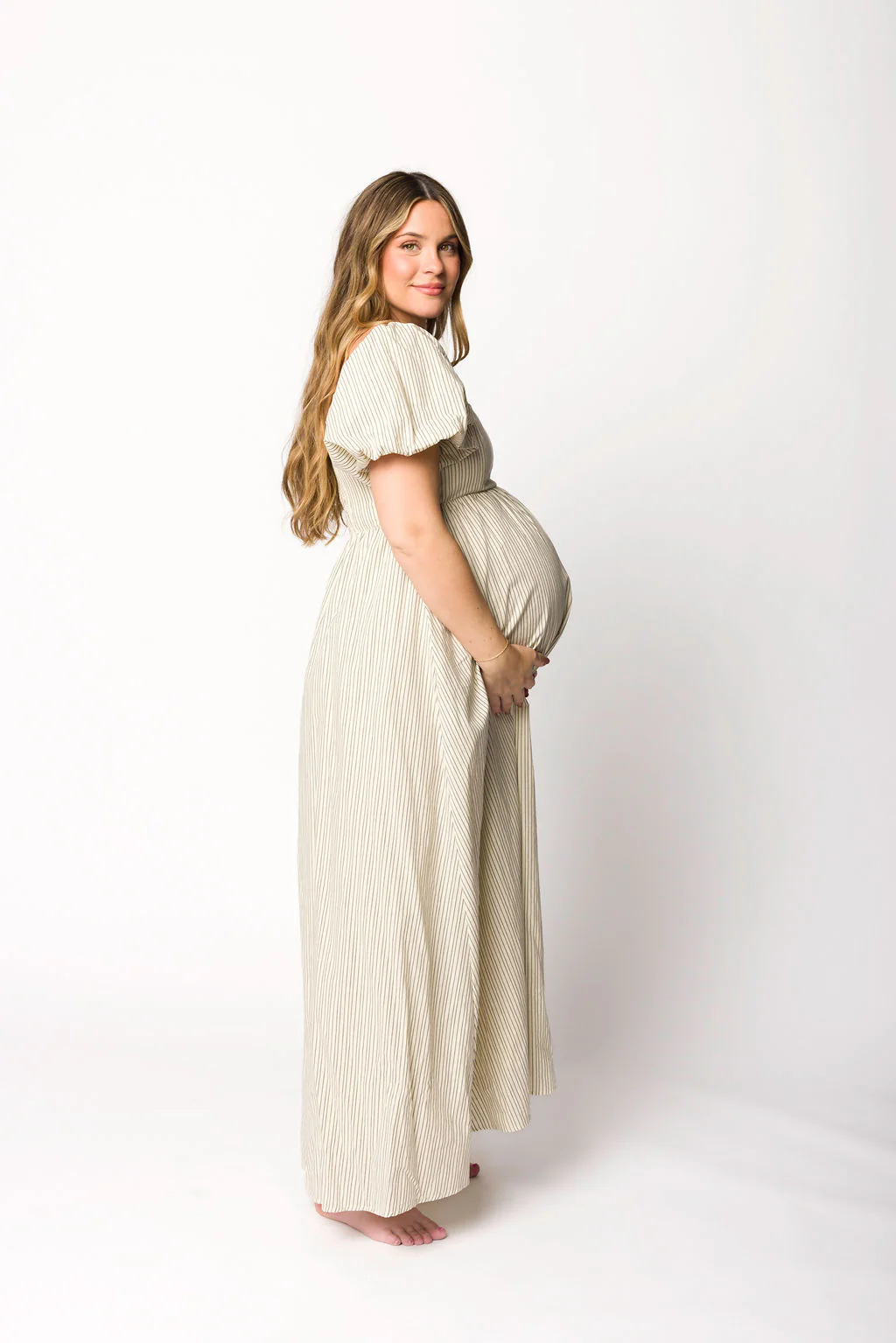Jules Striped Maxi Dress in Natural/Black - Bump Friendly - Iieemm