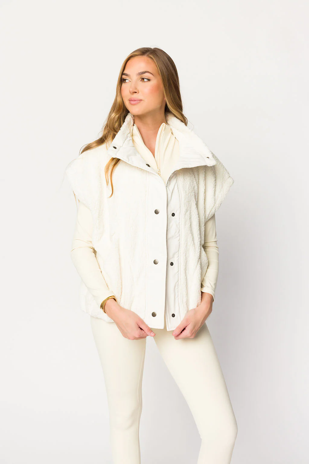 Oversized Micro Sherpa Vest in Ivory - Iieemm