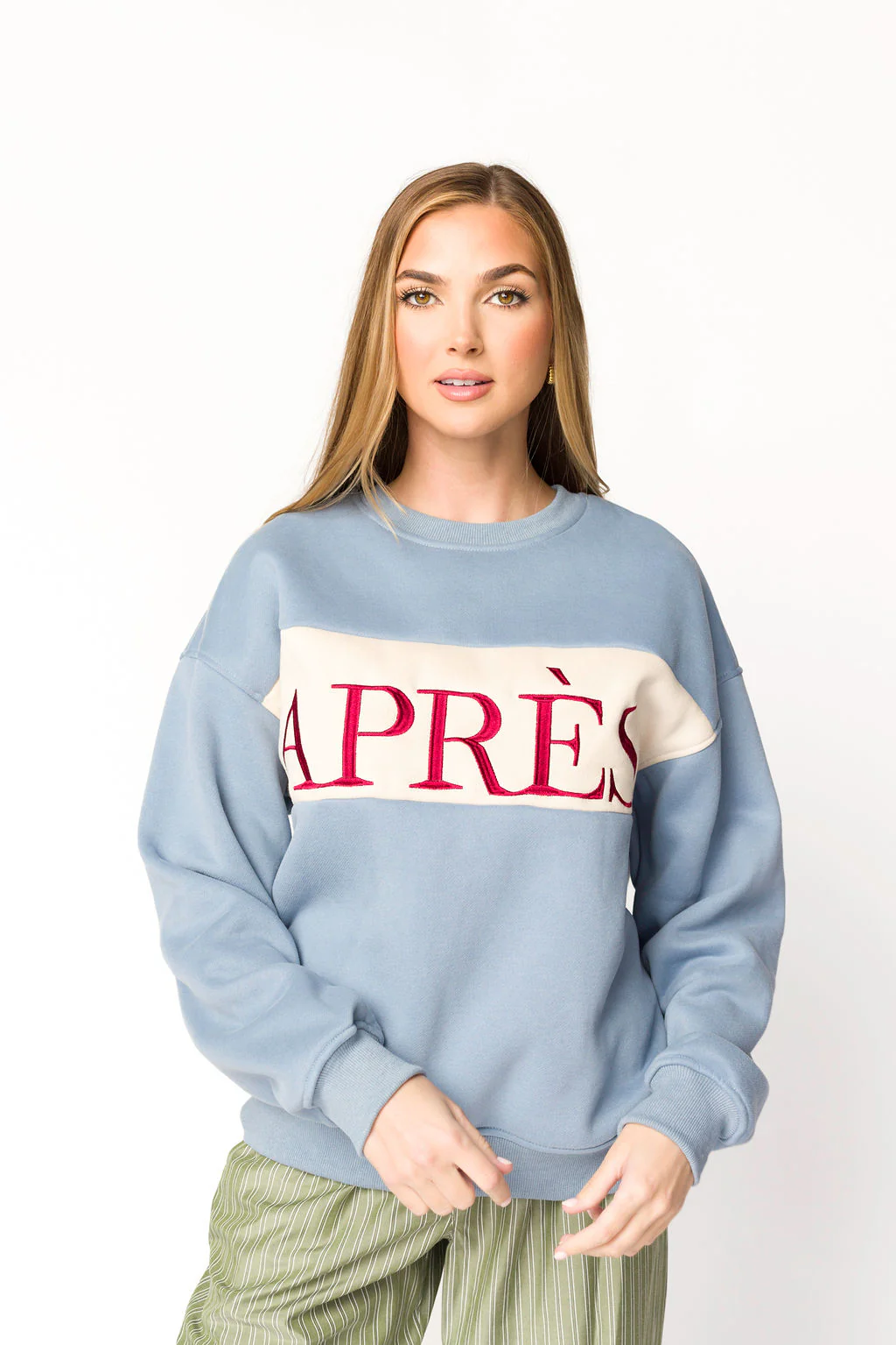 Après Colorblocked Crewneck in Stone Blue - Iieemm