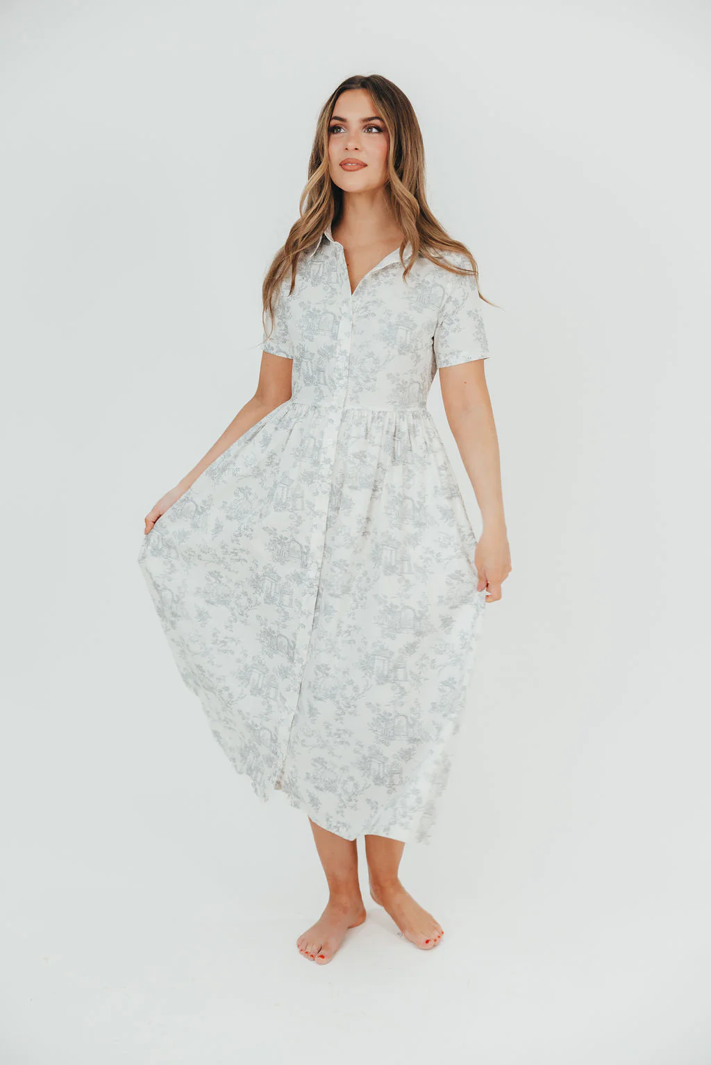 Coastal 100% Cotton Midi Dress in Ivory/Grey/Blue - Bump & Nursing Friendly & Inclusive Sizing (S-3XL) Final Restock!! - Iieemm
