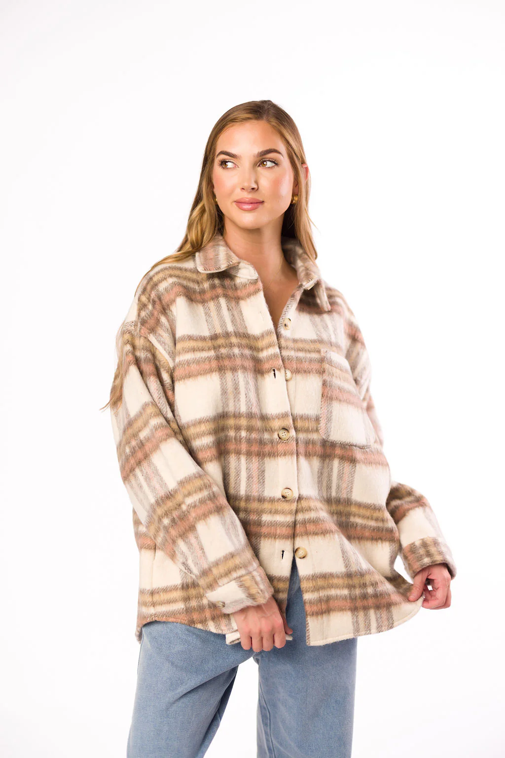 Kingston Flannel Jacket in Natural Plaid - Iieemm