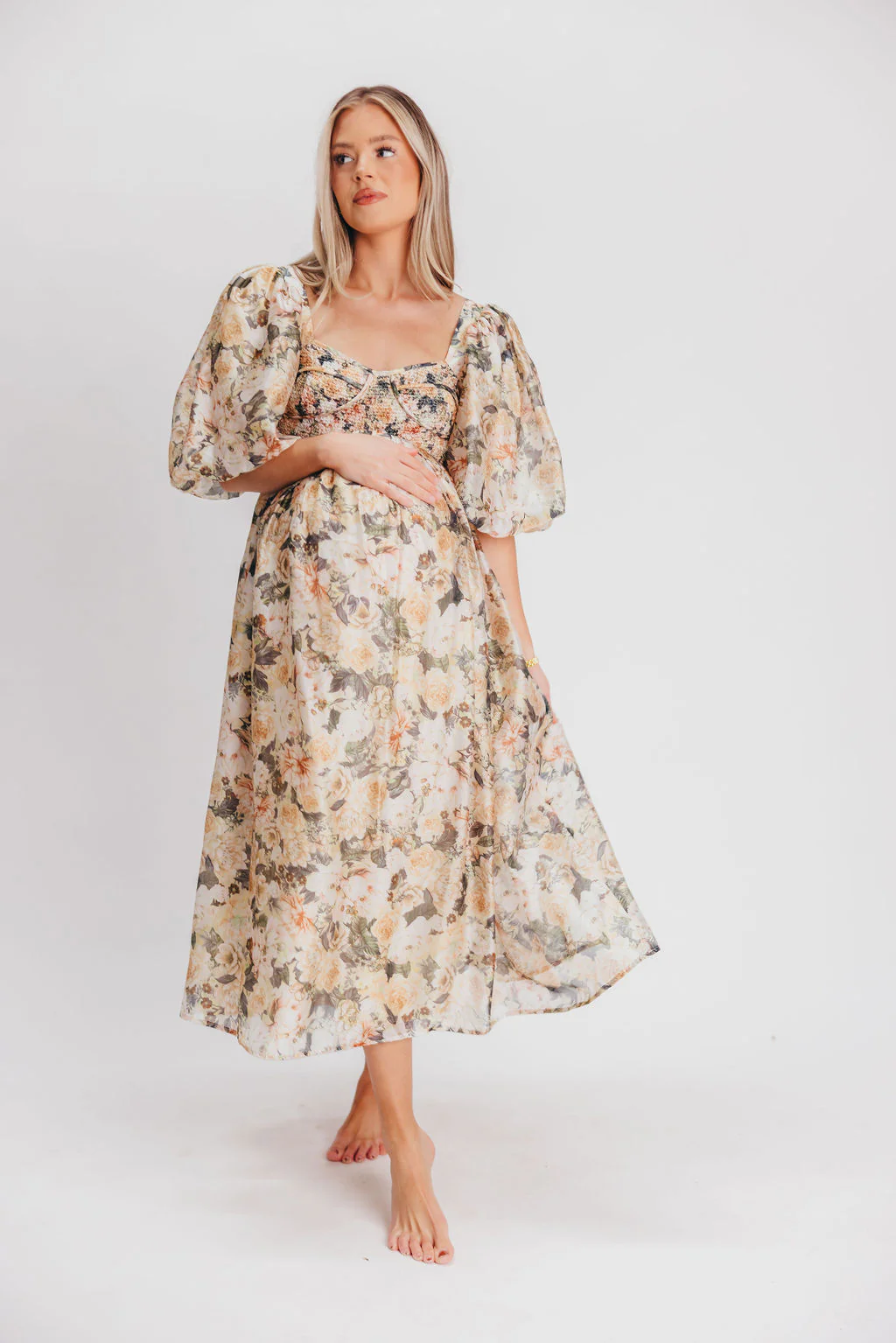 Harlow Maxi Dress in Champagne Floral - Bump Friendly & Inclusive Sizing (S-3XL) - Iieemm