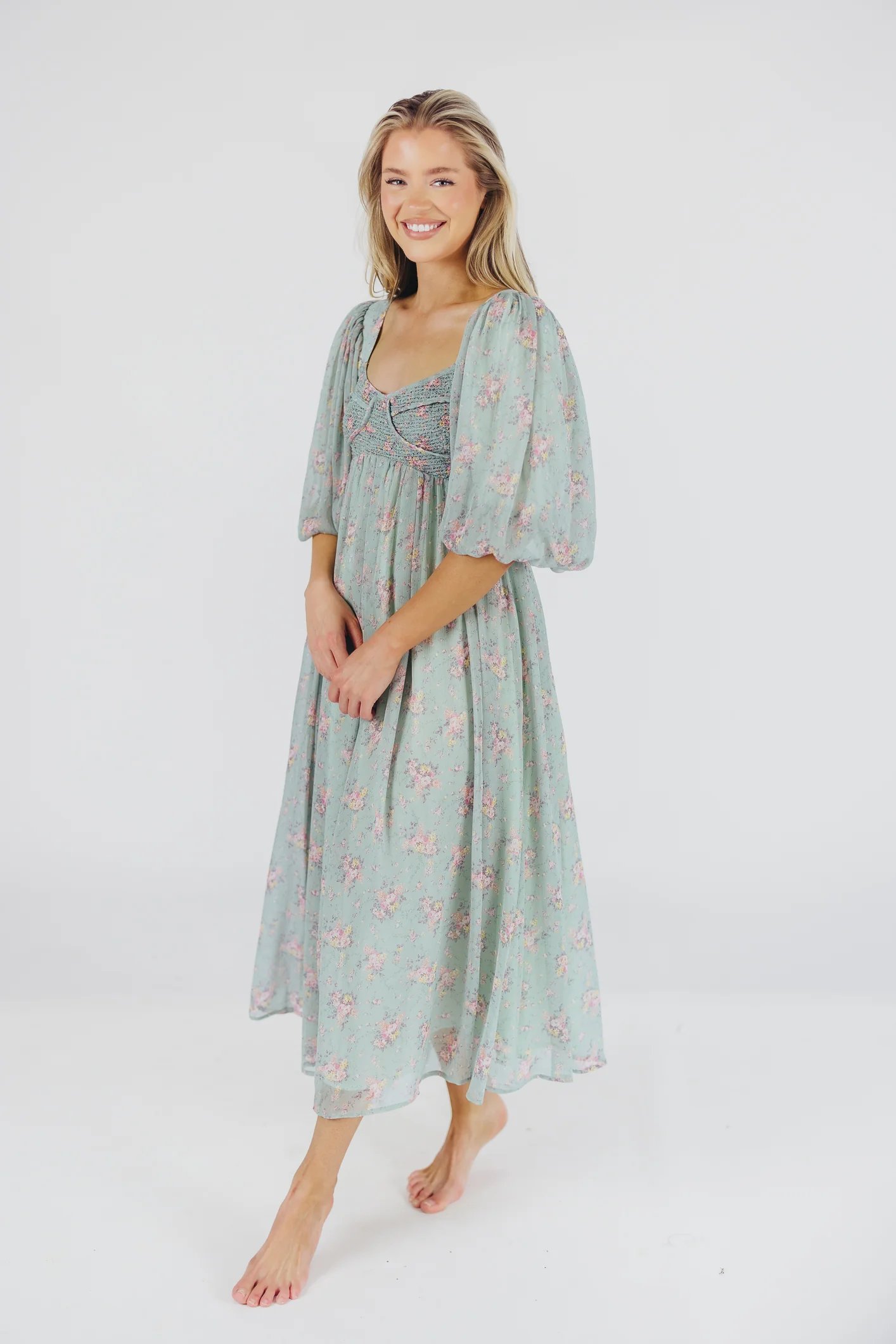 Harlow Maxi Dress in Turquoise Floral - Bump Friendly & Inclusive Sizing (S-3XL) - Iieemm