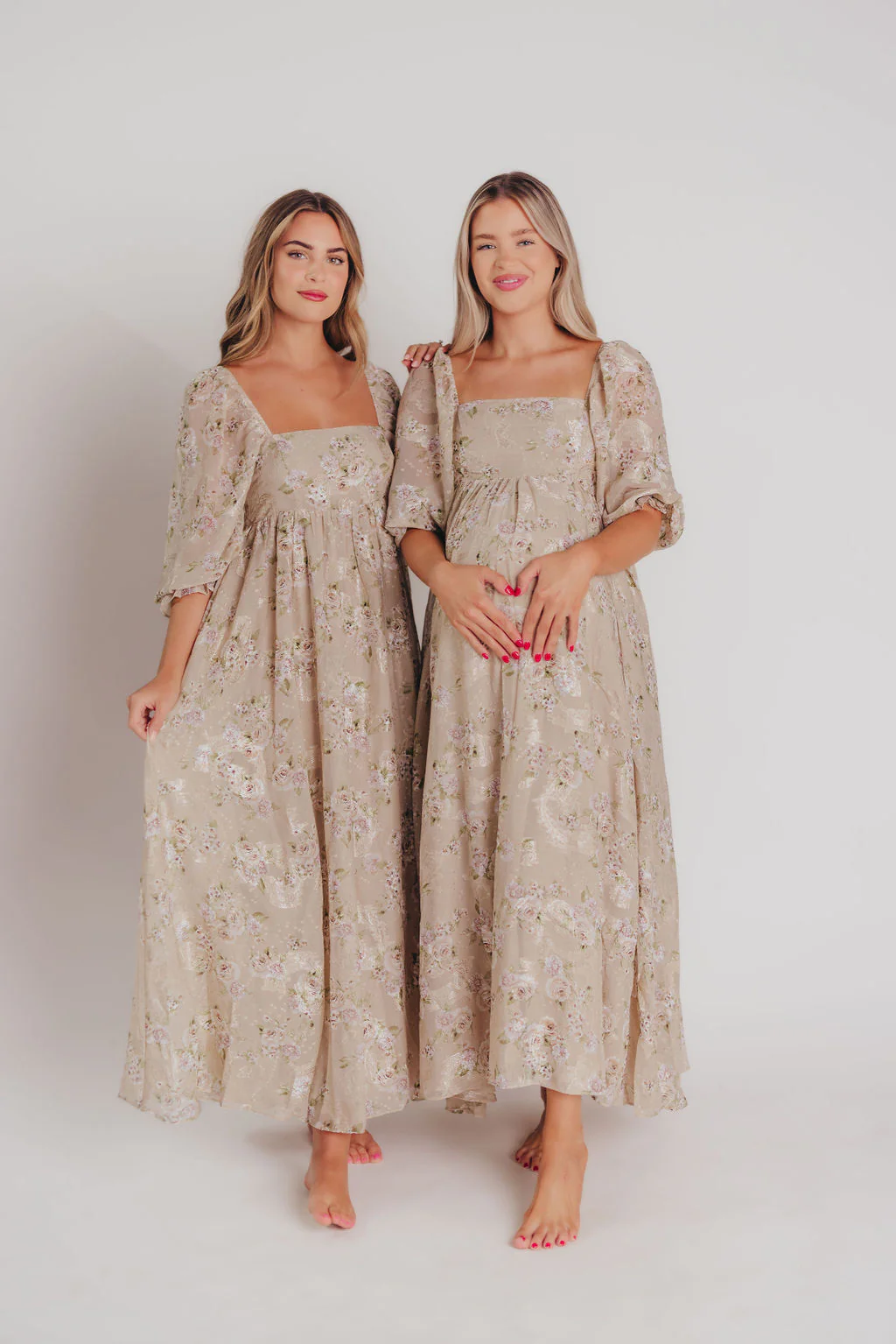 Mona Maxi Dress in Beige/Brown Floral - Bump Friendly - Inclusive Sizing (S-3X) - Iieemm