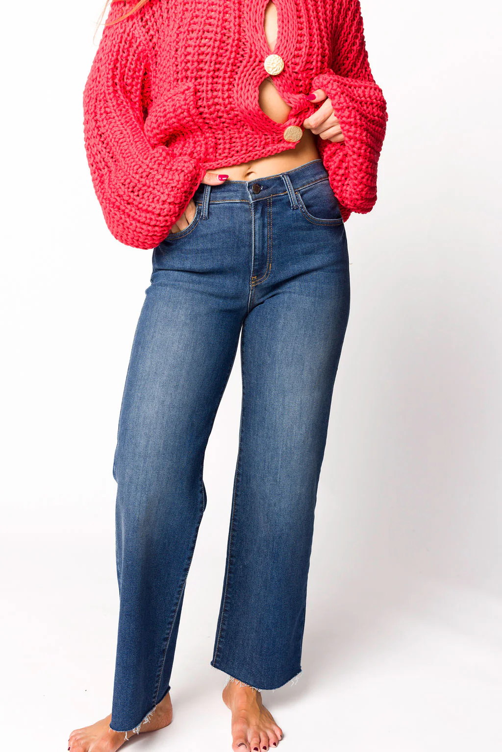 Morgan Slim Palazzo Jean with Scissor Cut in Dark Denim - Iieemm