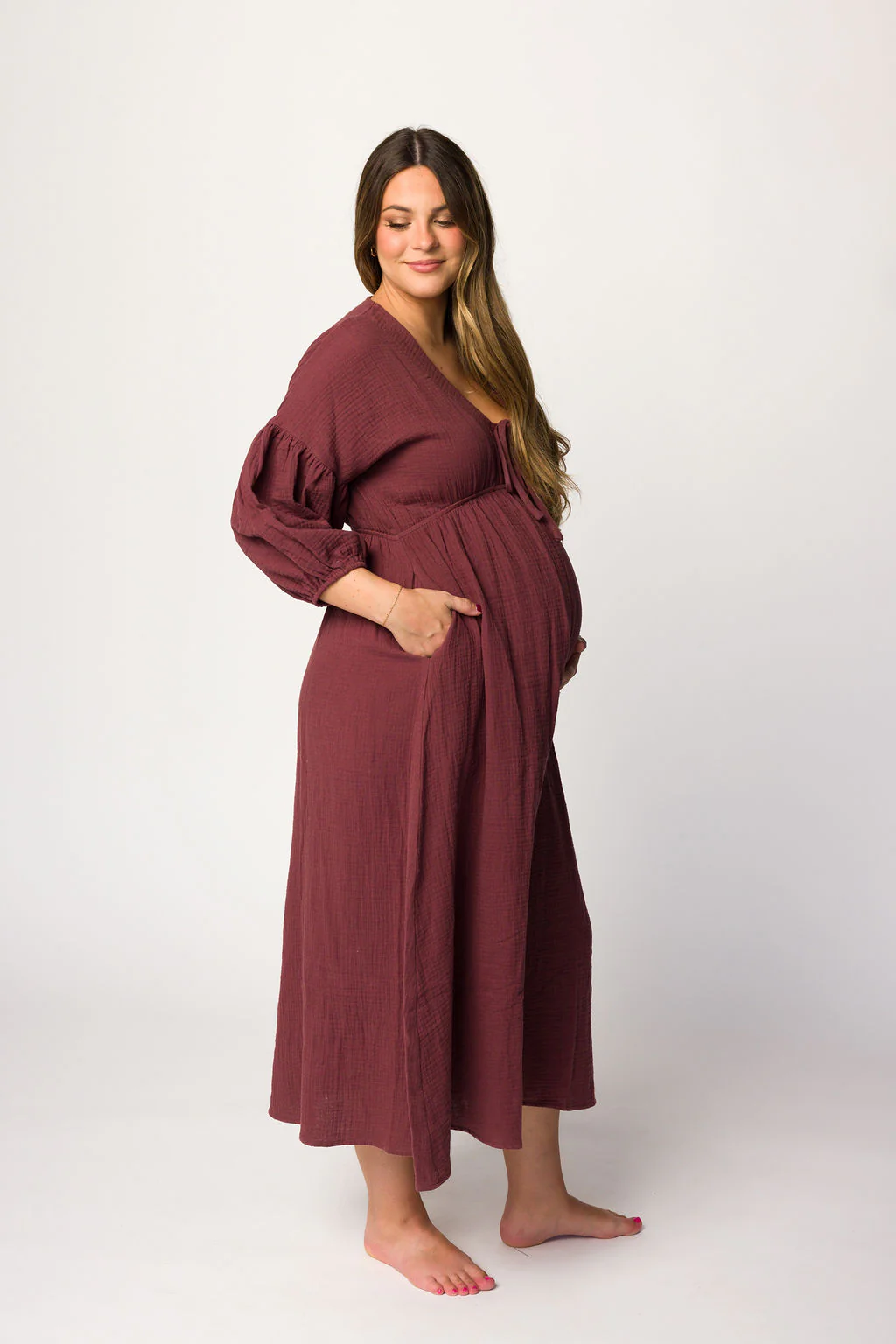 Hunter 100% Cotton Gauze Midi Dress in Redwood (Plum) PRE-ORDER 12/6 - Last Restock! 25% off today only! - Iieemm