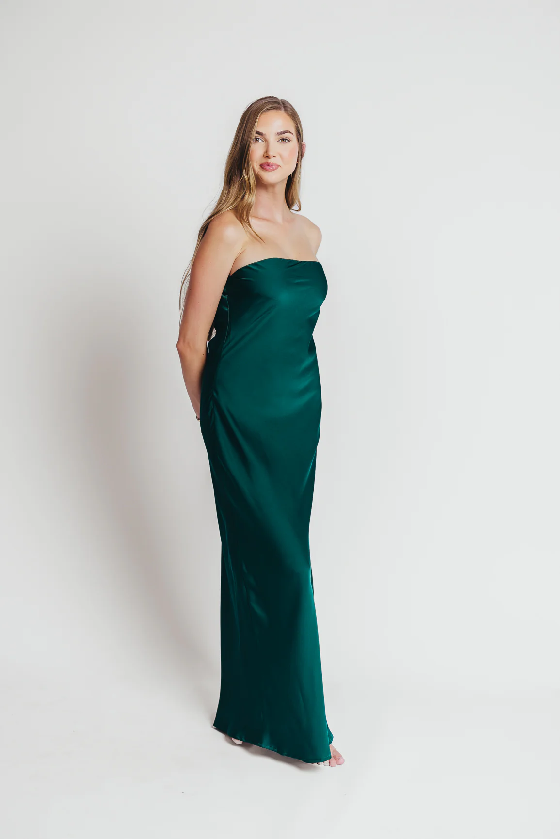 Going Out Strapless Bias Cut Maxi Dress in Hunter Green - Iieemm