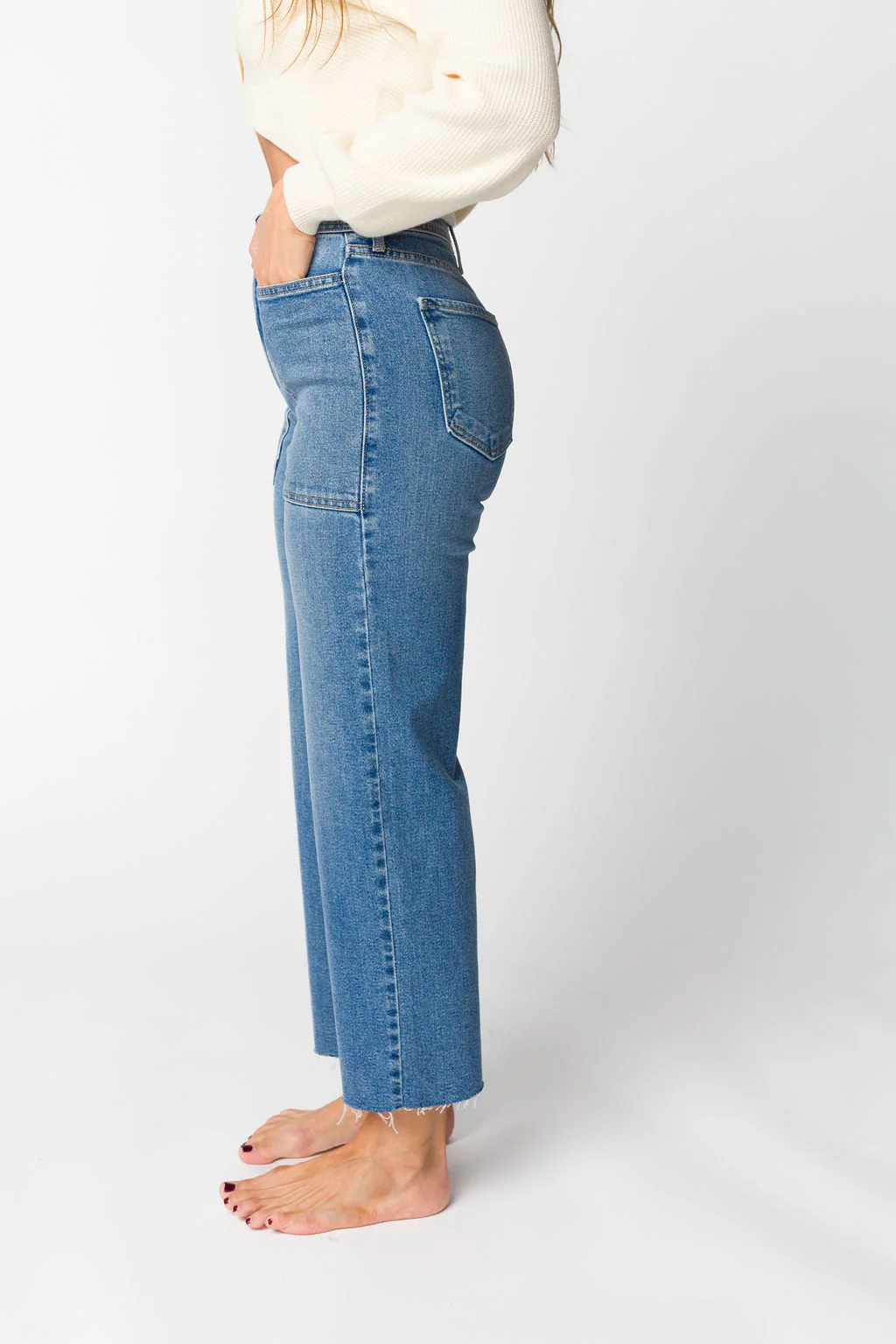 Billy High Rise Utility Wide Leg in Medium Denim - Iieemm