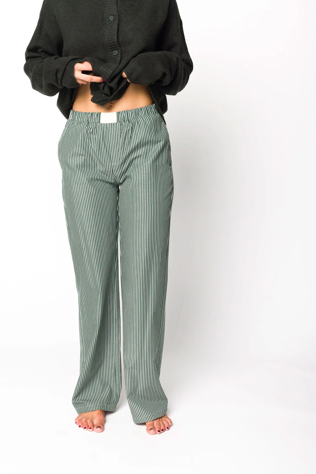 Jo Striped Pajama Pants in Forest Green - Iieemm