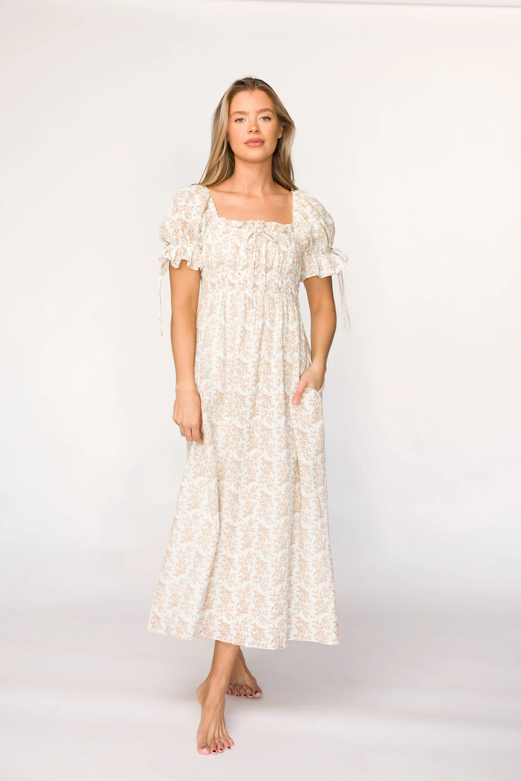 Savanna Steppe Double-Cotton Gauze Maxi Dress in Taupe - Bump Friendly & Inclusive Sizing (S-3XL) - Iieemm