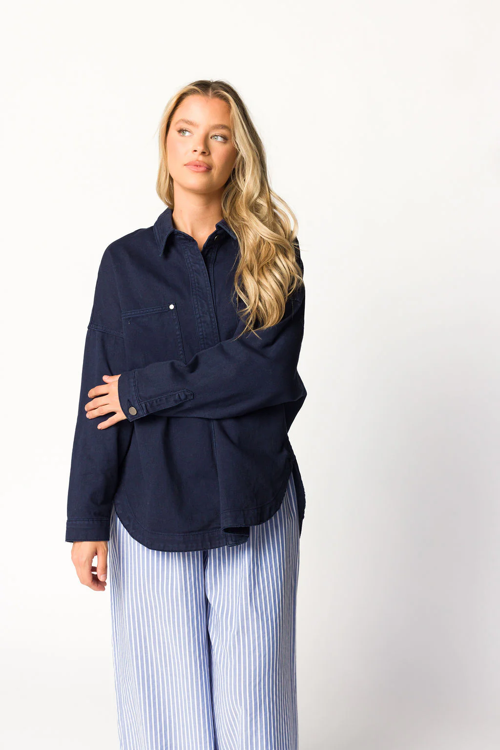 Tracy Denim Shacket in Navy - Iieemm