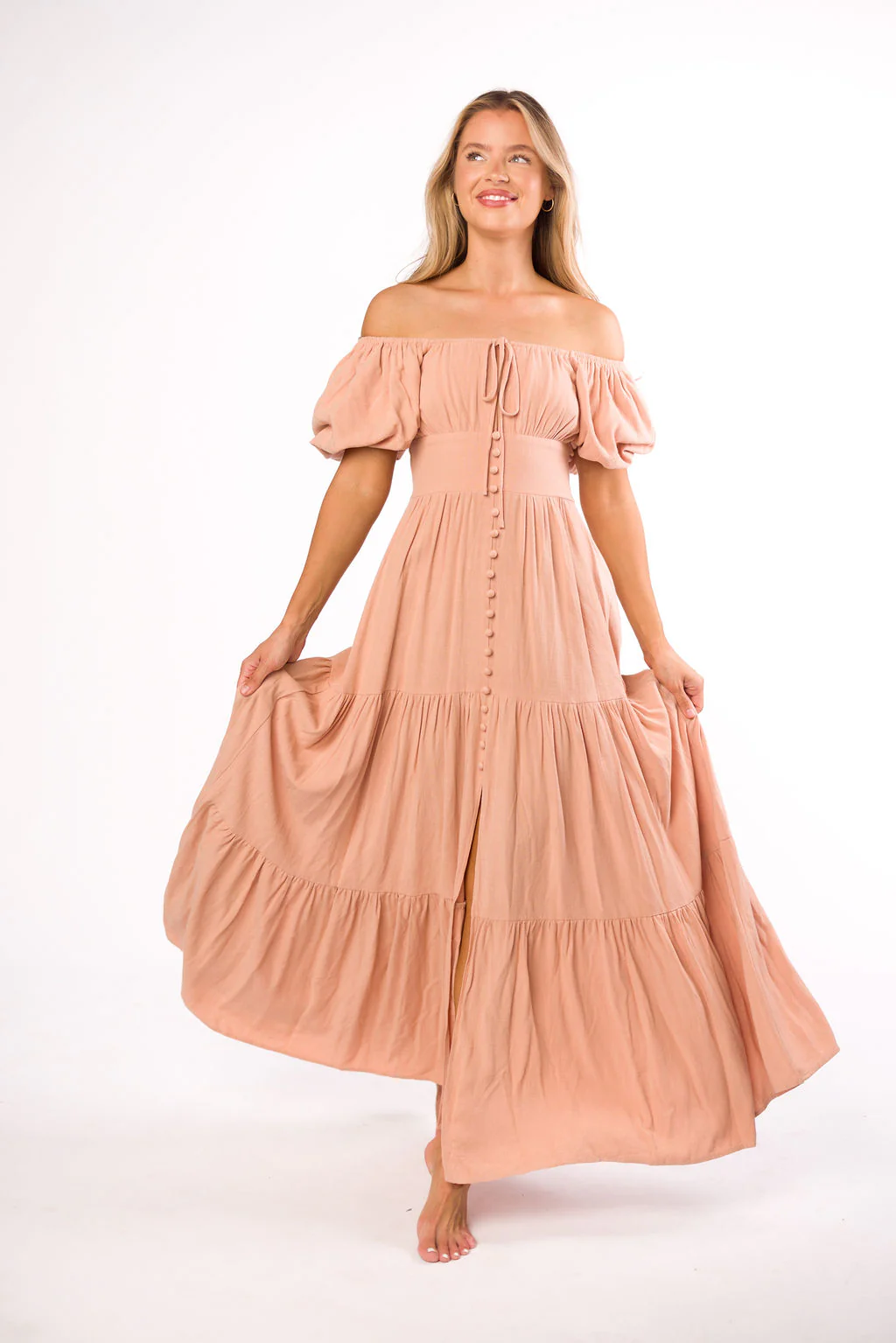 Genevieve Tiered Maxi Dress in Peach Clay - Iieemm