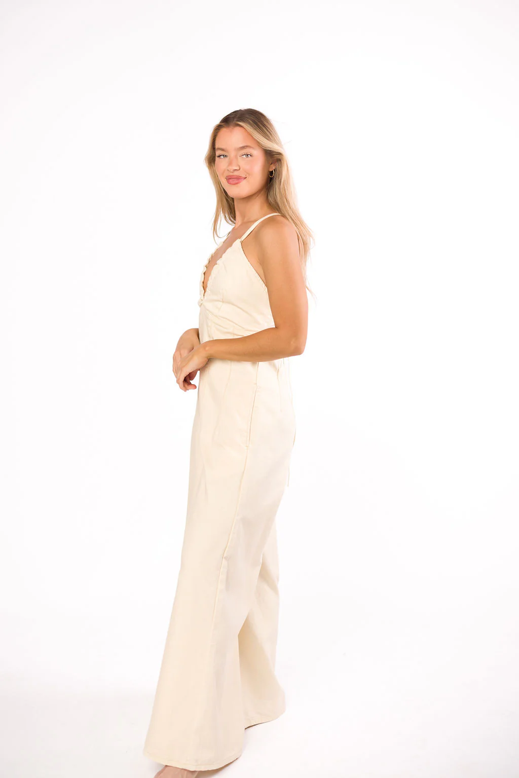 Midweek 100% Cotton Denim Jumpsuit in Ivory - Iieemm