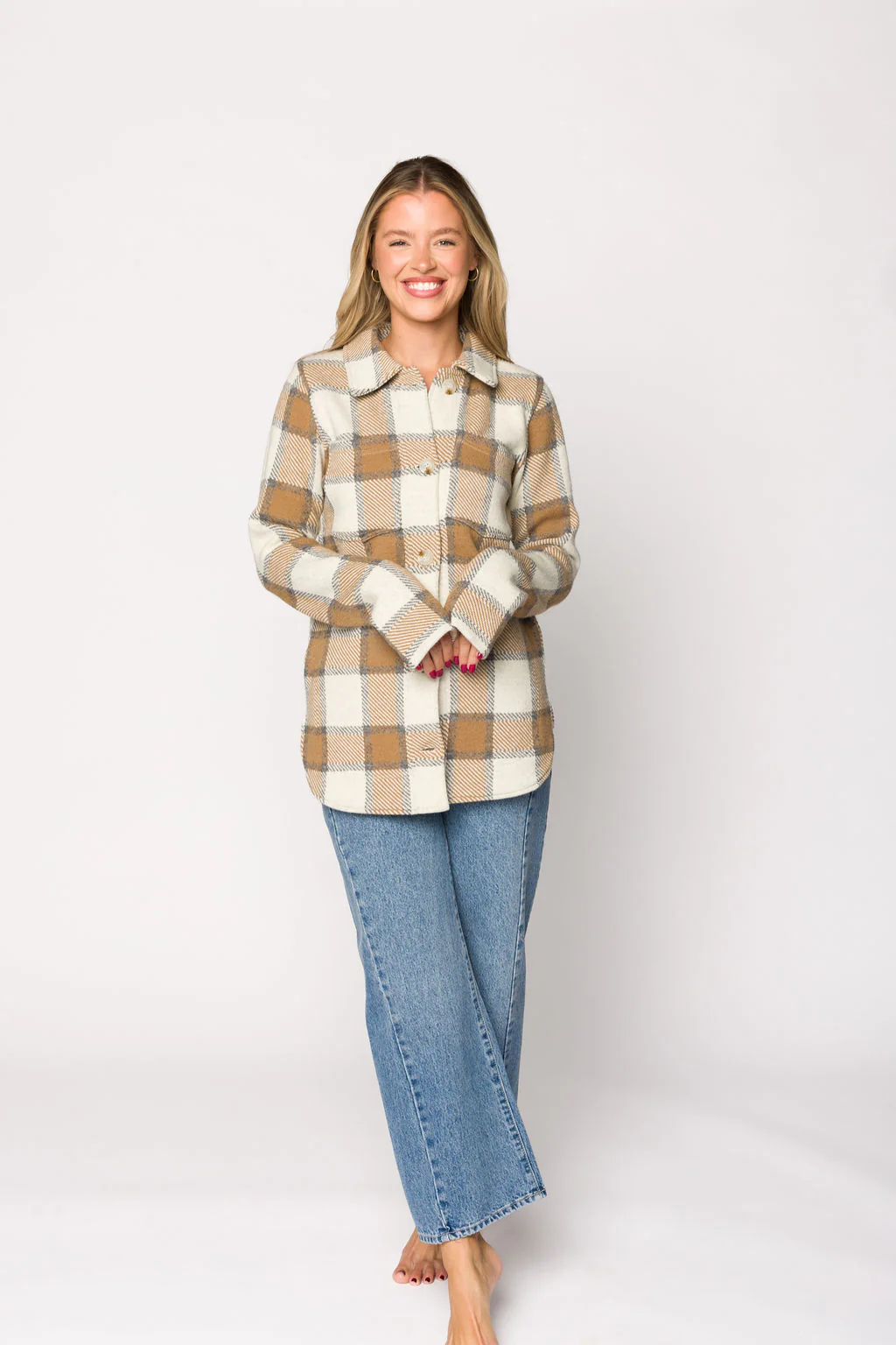 Leah Cashmere Blend Shacket in Cream/Grey/Bronze *LUXURY ITEM* - Iieemm