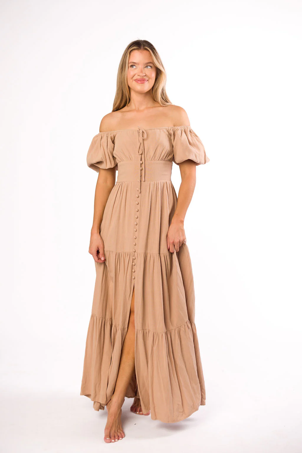 Genevieve Tiered Maxi Dress in Latte - Iieemm