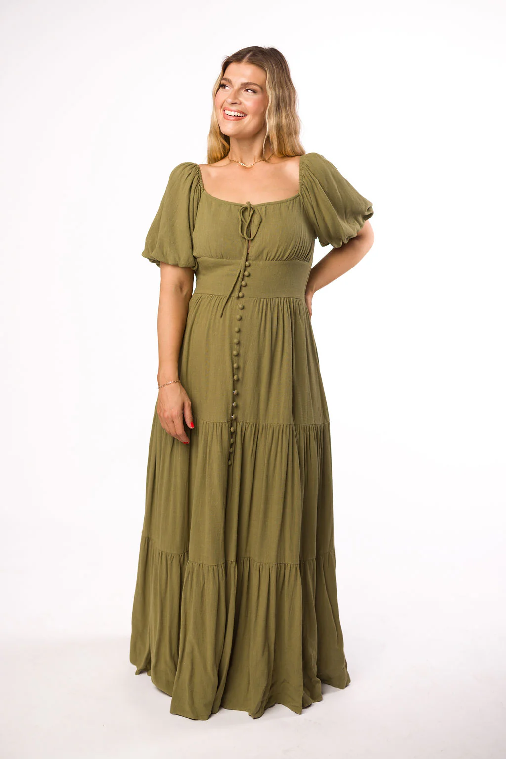 Genevieve Tiered Maxi Dress in Olive - Iieemm