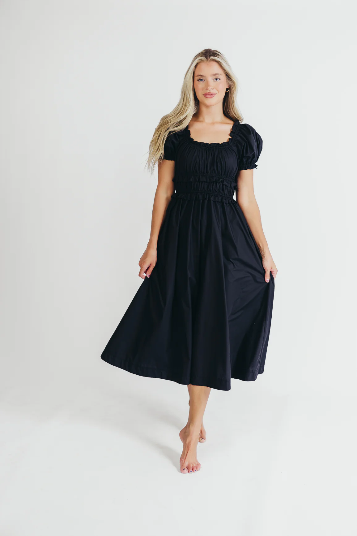 Raquel Cotton-Poplin Midi Dress in Black - Bump Friendly - Iieemm