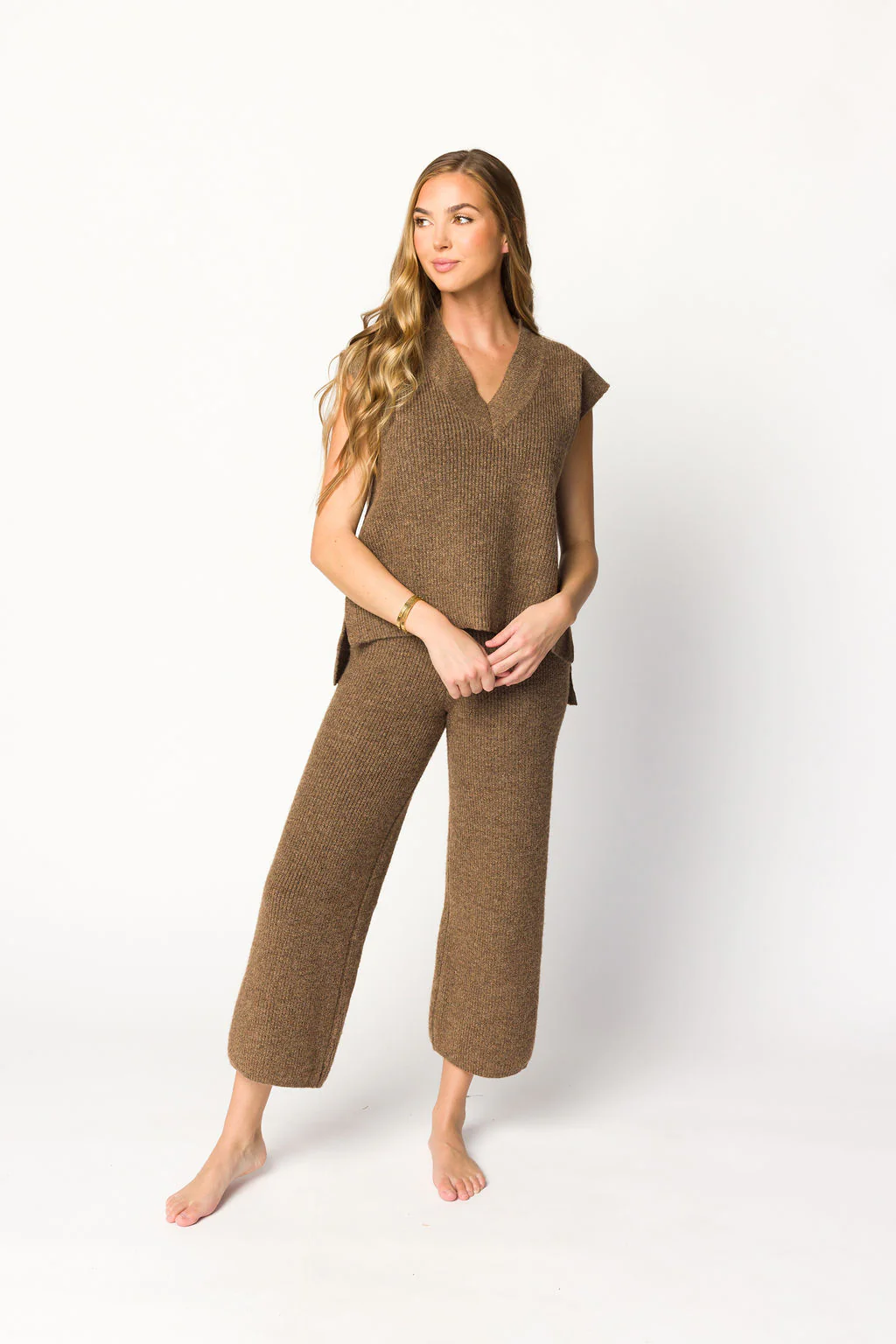 Anna Sweater Vest Top and Pants Set in Brown - Iieemm
