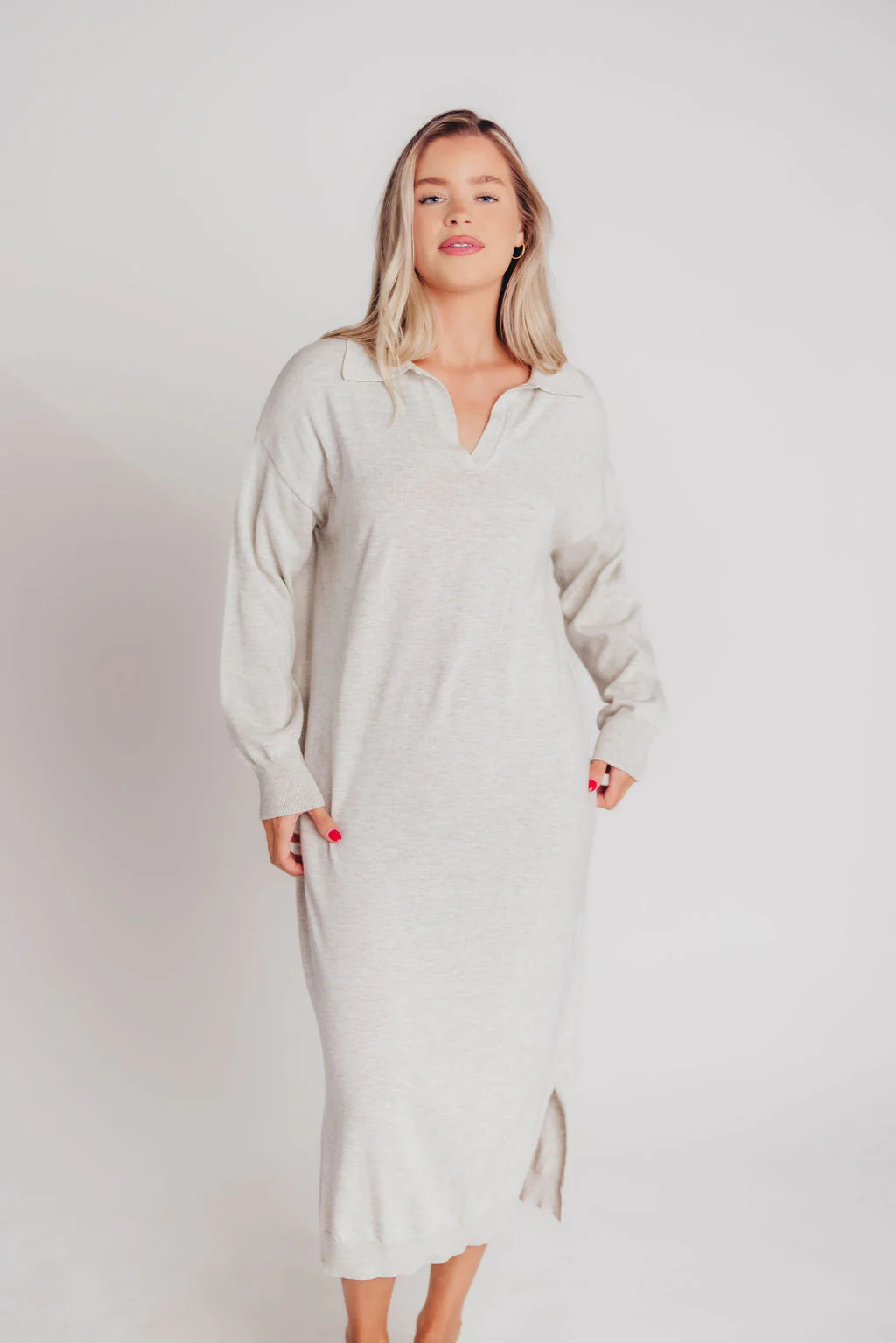 Riley Lightweight Long Sleeve Maxi Dress in Heather Grey - Bump Friendly - Iieemm