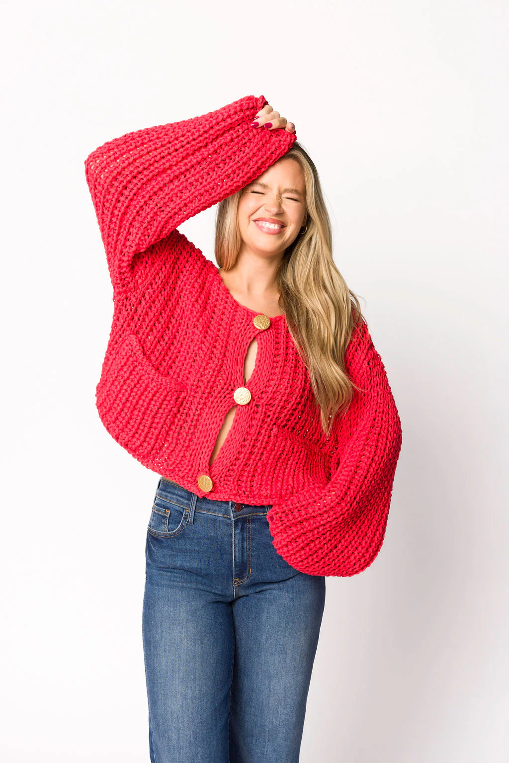 Reina Chunky Knit Cardigan in Red - Iieemm