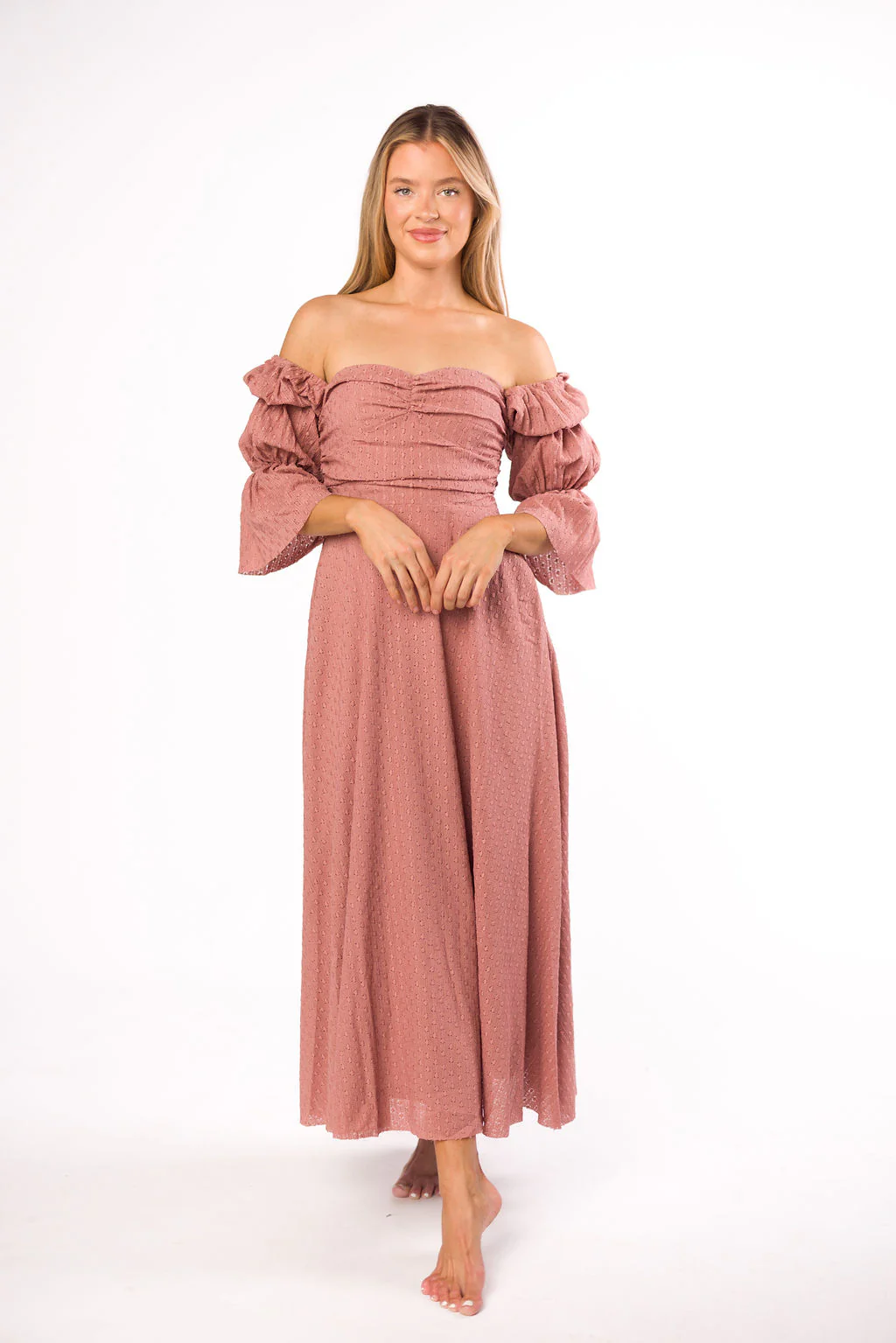 Corrine Tiered Sleeve Maxi Dress with Pockets in Dusty Mauve - Bump Friendly - Iieemm