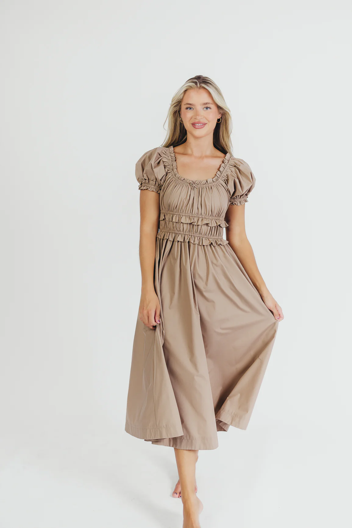 Raquel Cotton-Poplin Midi Dress in Dark Natural - Bump Friendly - Iieemm