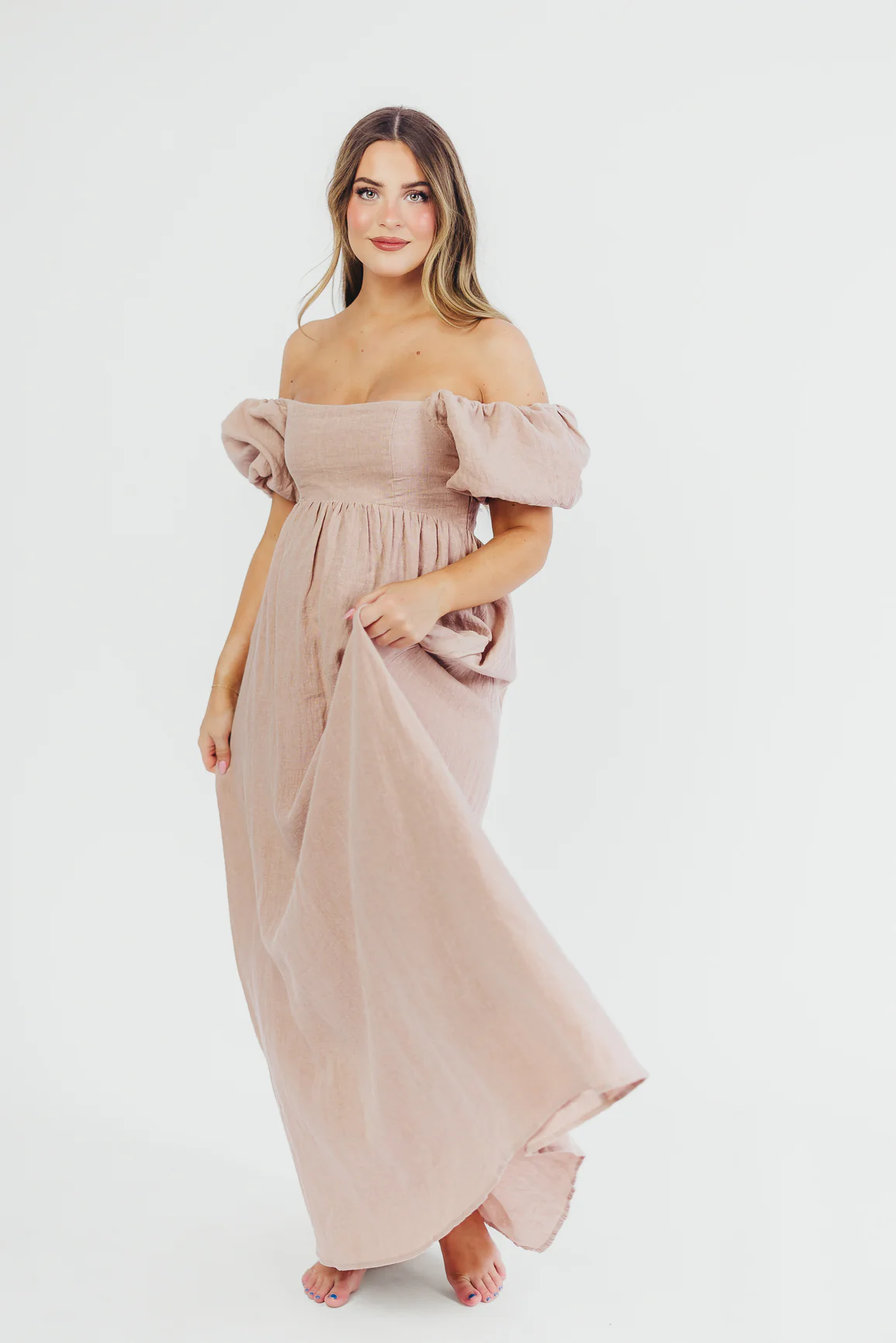 Candace Maxi Dress in Dusty Rose - 100% Linen - Bump Friendly - Iieemm