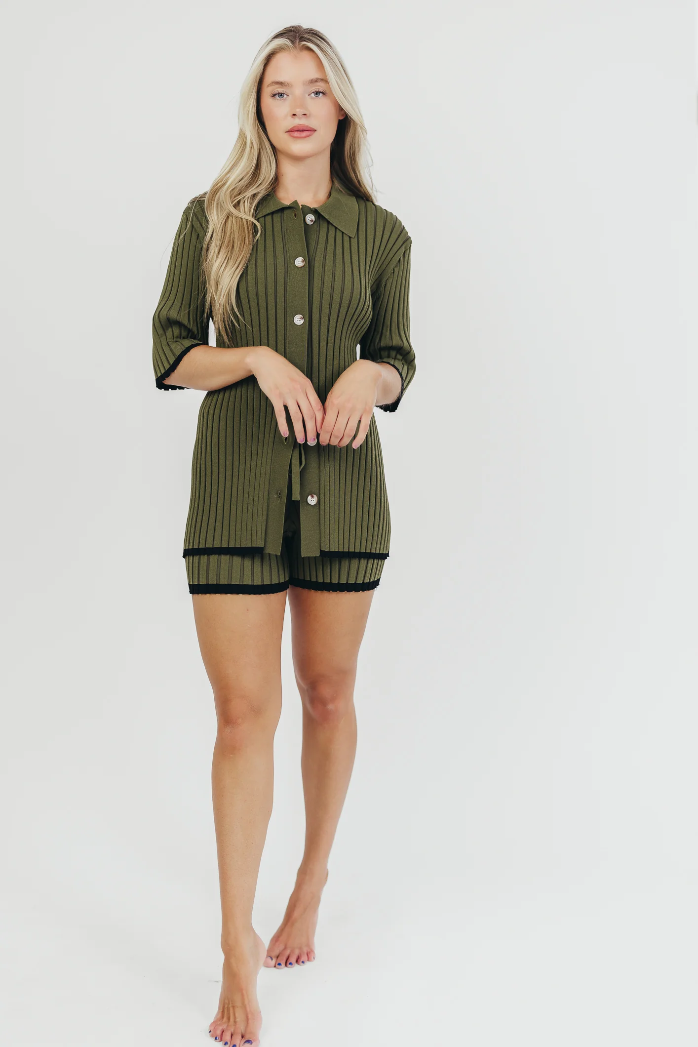 Brooke Ribbed Knit Top and Short Set in Green - Nursing Friendly - Iieemm