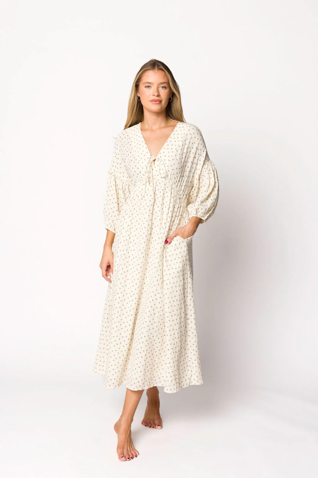 Hunter 100% Cotton Gauze Midi Dress in Black Floral - Bump Friendly (Fully Lined) - Iieemm