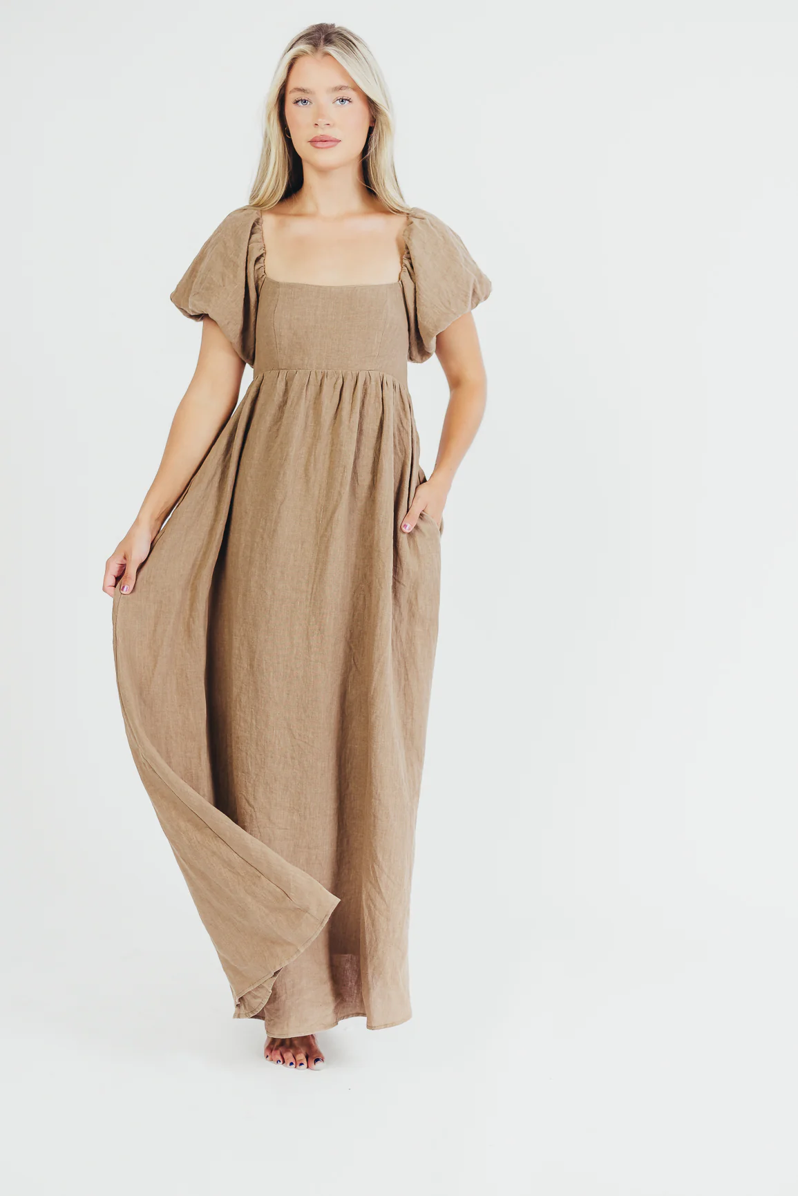 Candace Maxi Dress in Mocha - 100% Linen - Bump Friendly - Iieemm