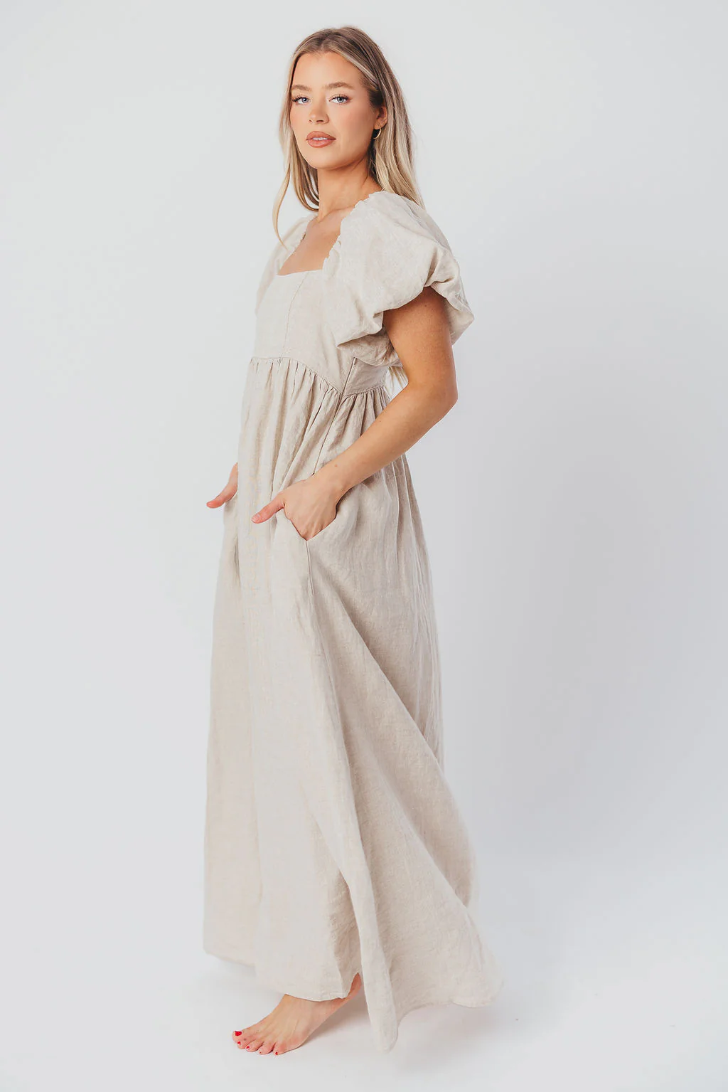 Candace Maxi Dress in Natural - 100% Linen - Bump Friendly - Iieemm