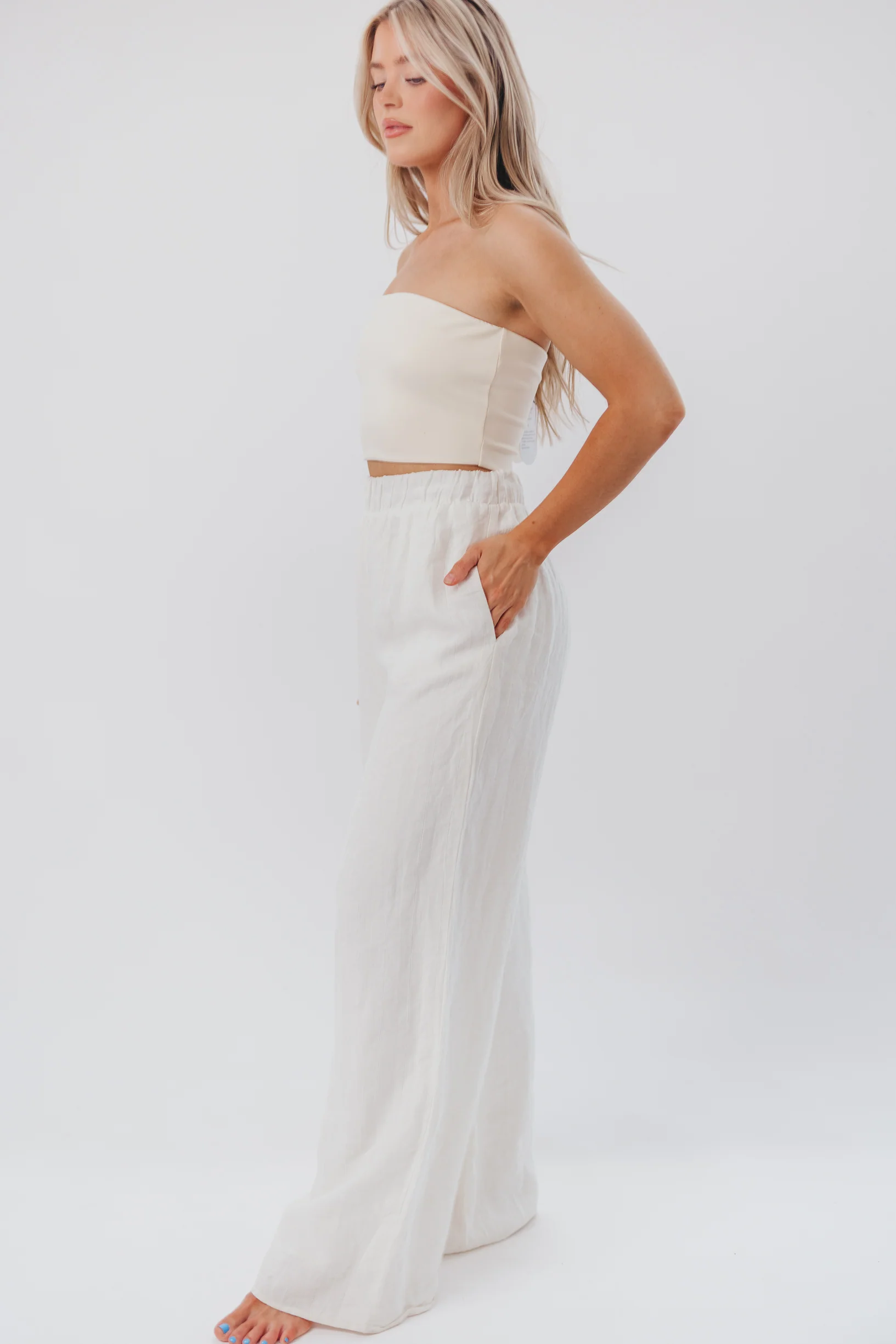 Loretta 100% Linen Pant in Off-White - Iieemm
