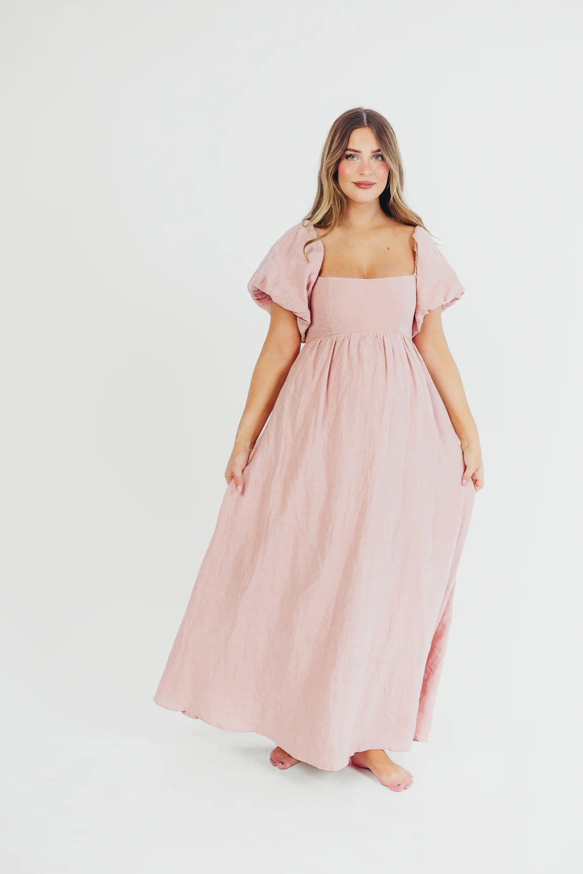 Candace Maxi Dress in Sweet Blush - 100% Linen - Bump Friendly - Iieemm