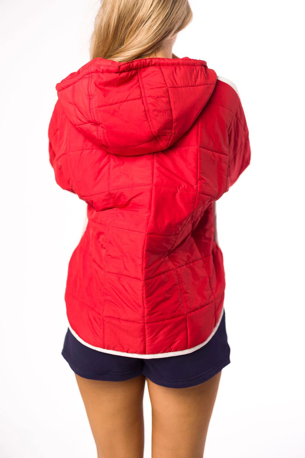 Joanna Quilted Puffer Pullover in Crimson/White - Iieemm