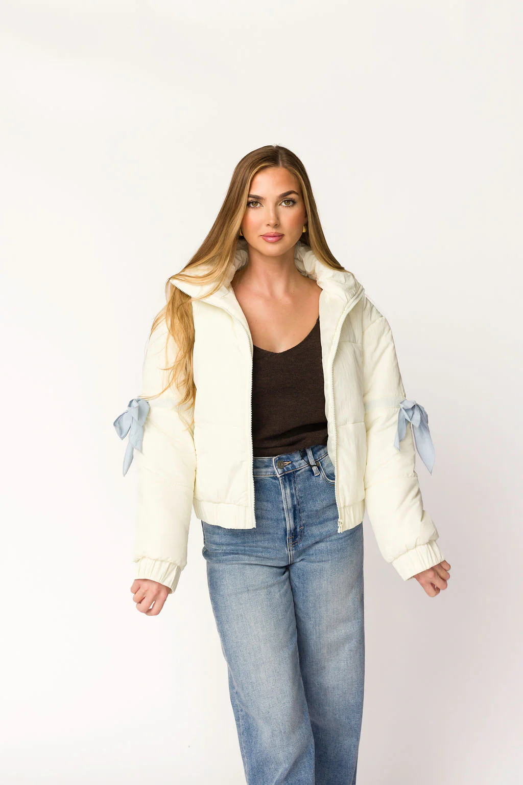 Andy Bow Cropped Puffer Jacket in Bone - Iieemm