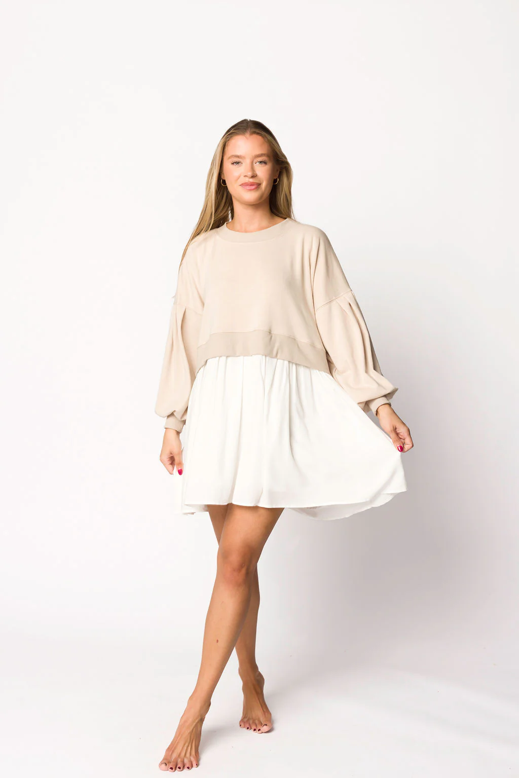 Janie Mini Dress in Seashell/Off-White - Iieemm