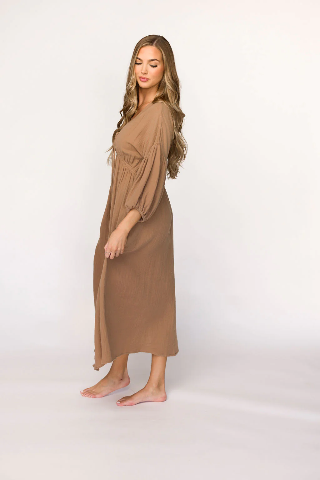 Hunter 100% Cotton Gauze Midi Dress in Bronze - Bump Friendly - Iieemm