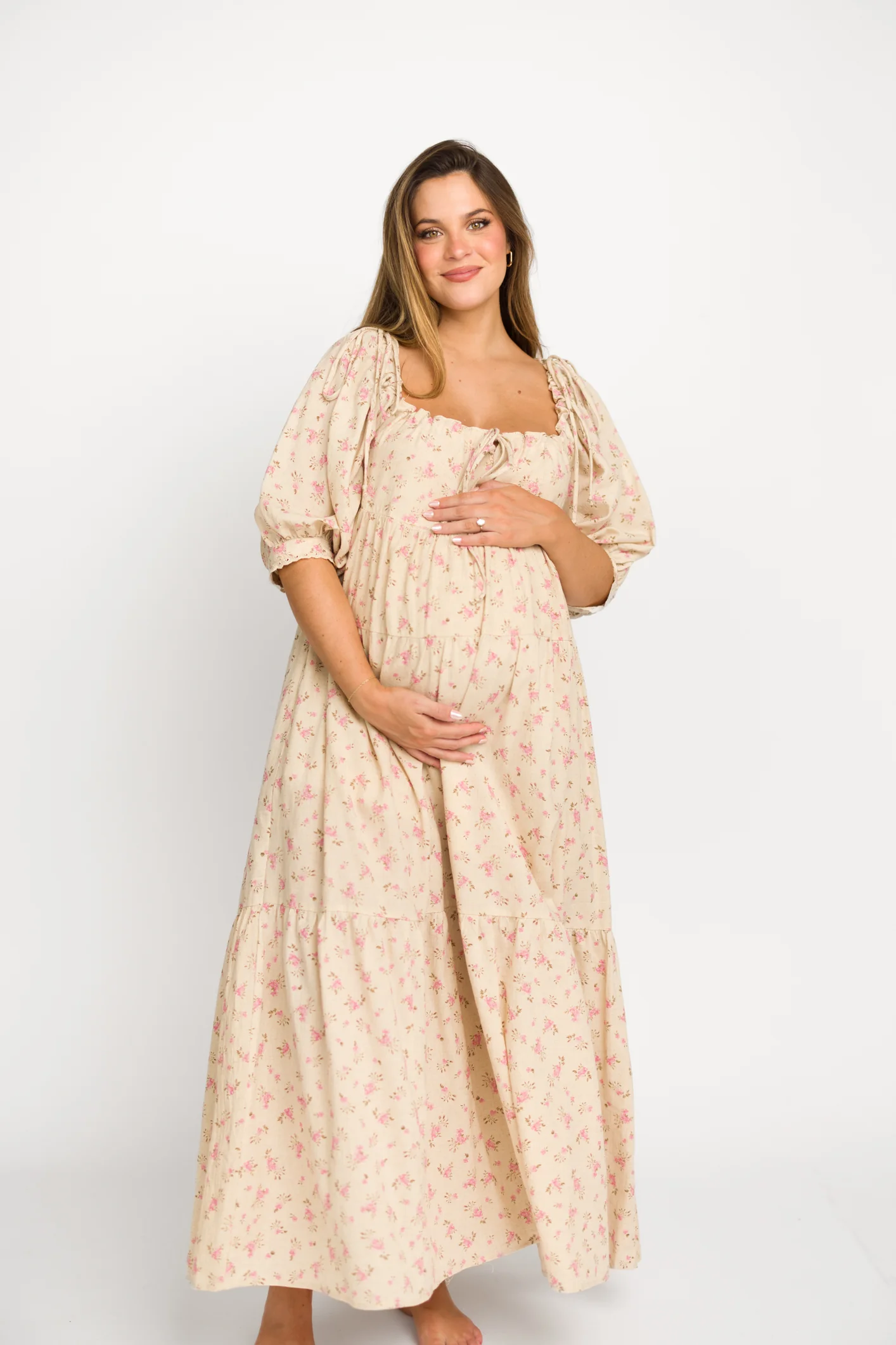 Cara 100% Cotton Maxi Dress in Pink/Brown Floral - Iieemm