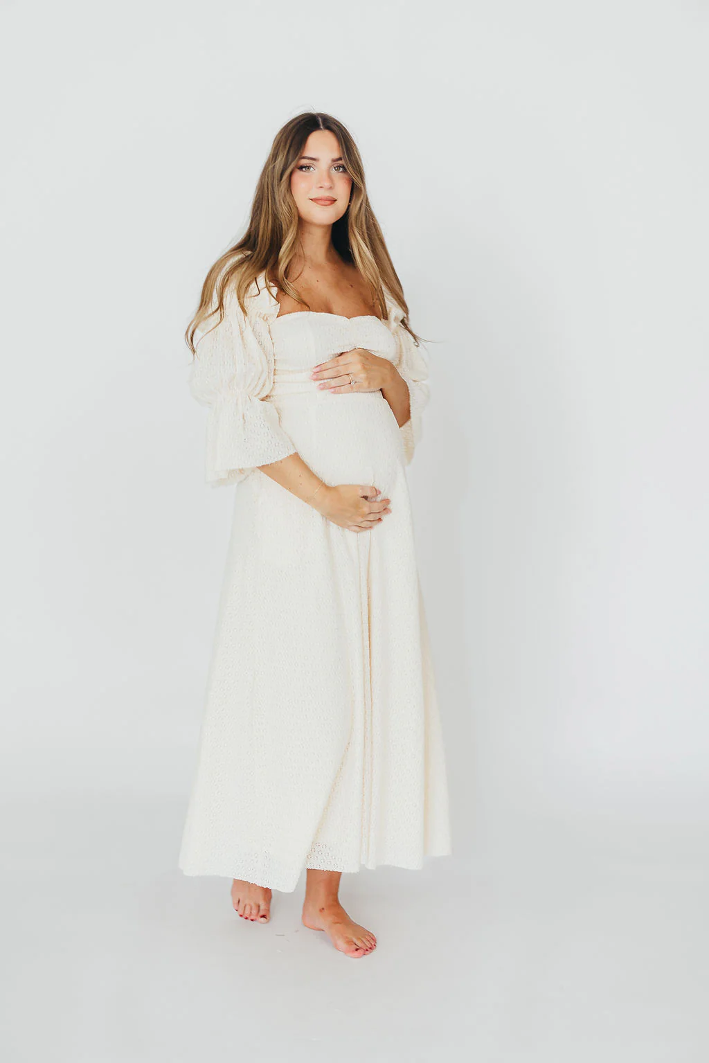 Corrine Tiered Sleeve Maxi Dress with Pockets in Ivory Cream - Bump Friendly - Iieemm