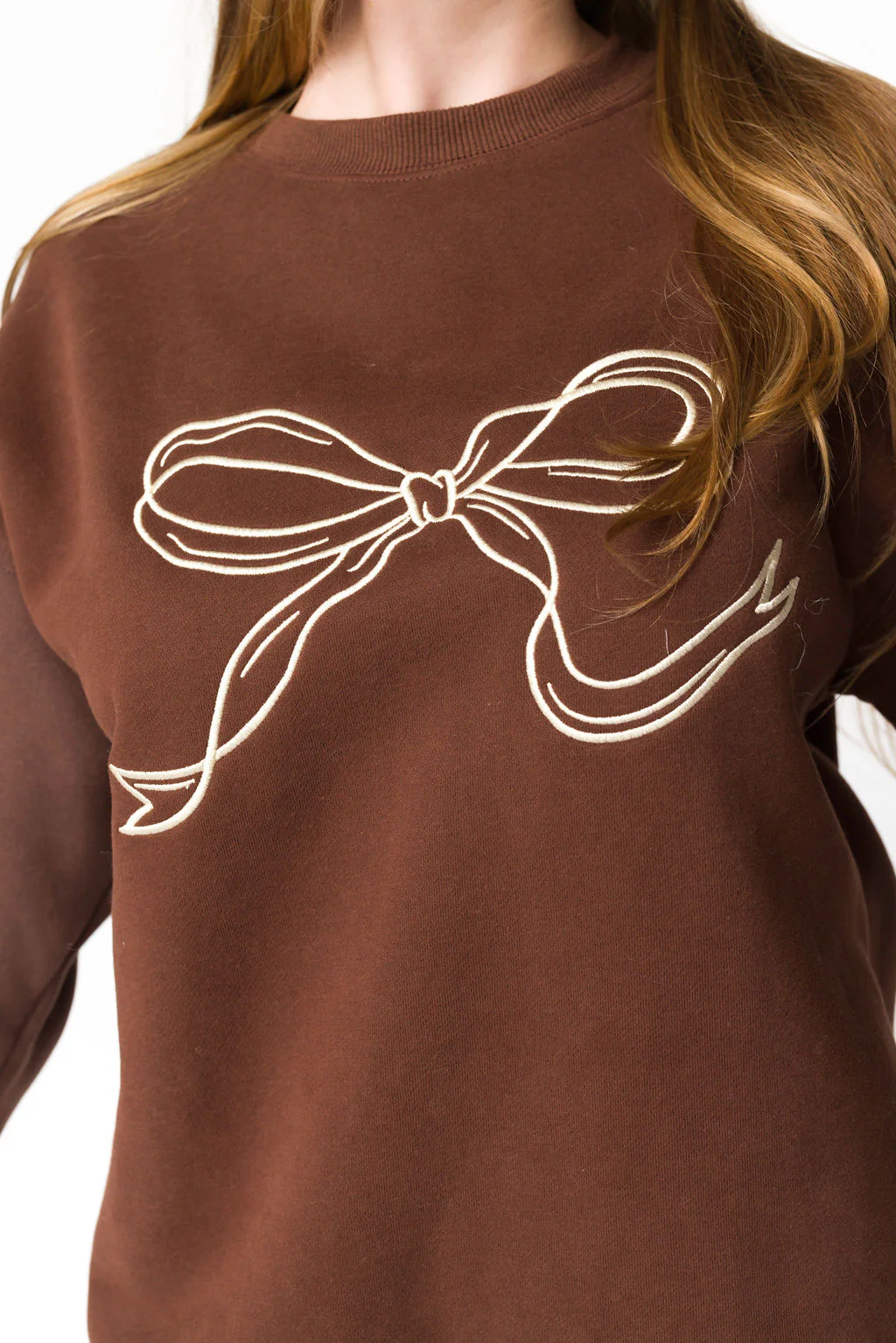 Claire Embroidered Bow Sweatshirt in Chocolate - Iieemm
